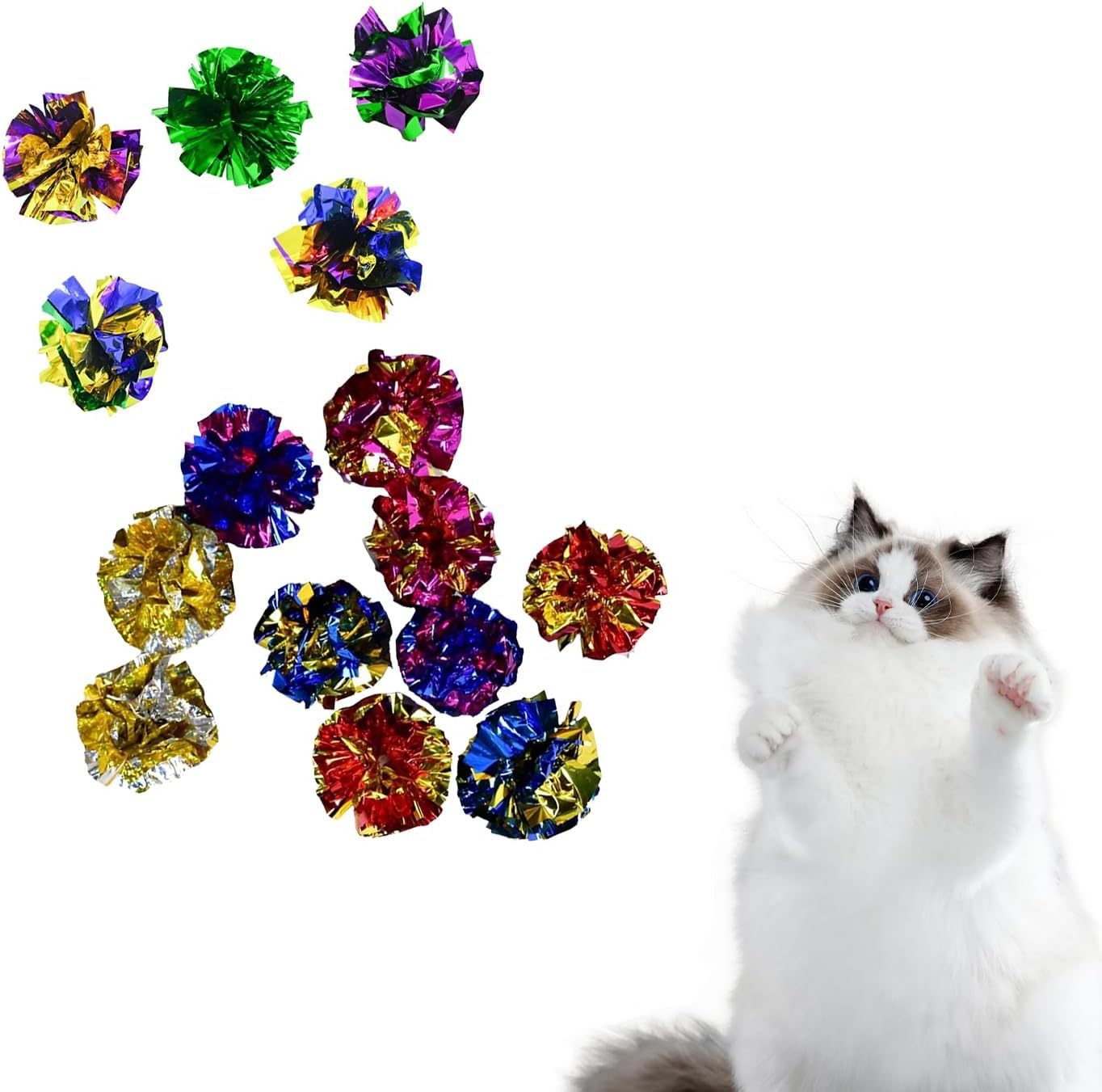 Ecixniy 20 Pcs Cat Crinkle Balls, Colorful Interactive Toys for Cats, Lightweight, Shiny Mylar Balls, Cat Play Balls for Kittens, Indoor Cat Toy, Crinkle Balls with Crisp Sound （Random Color） image number 6