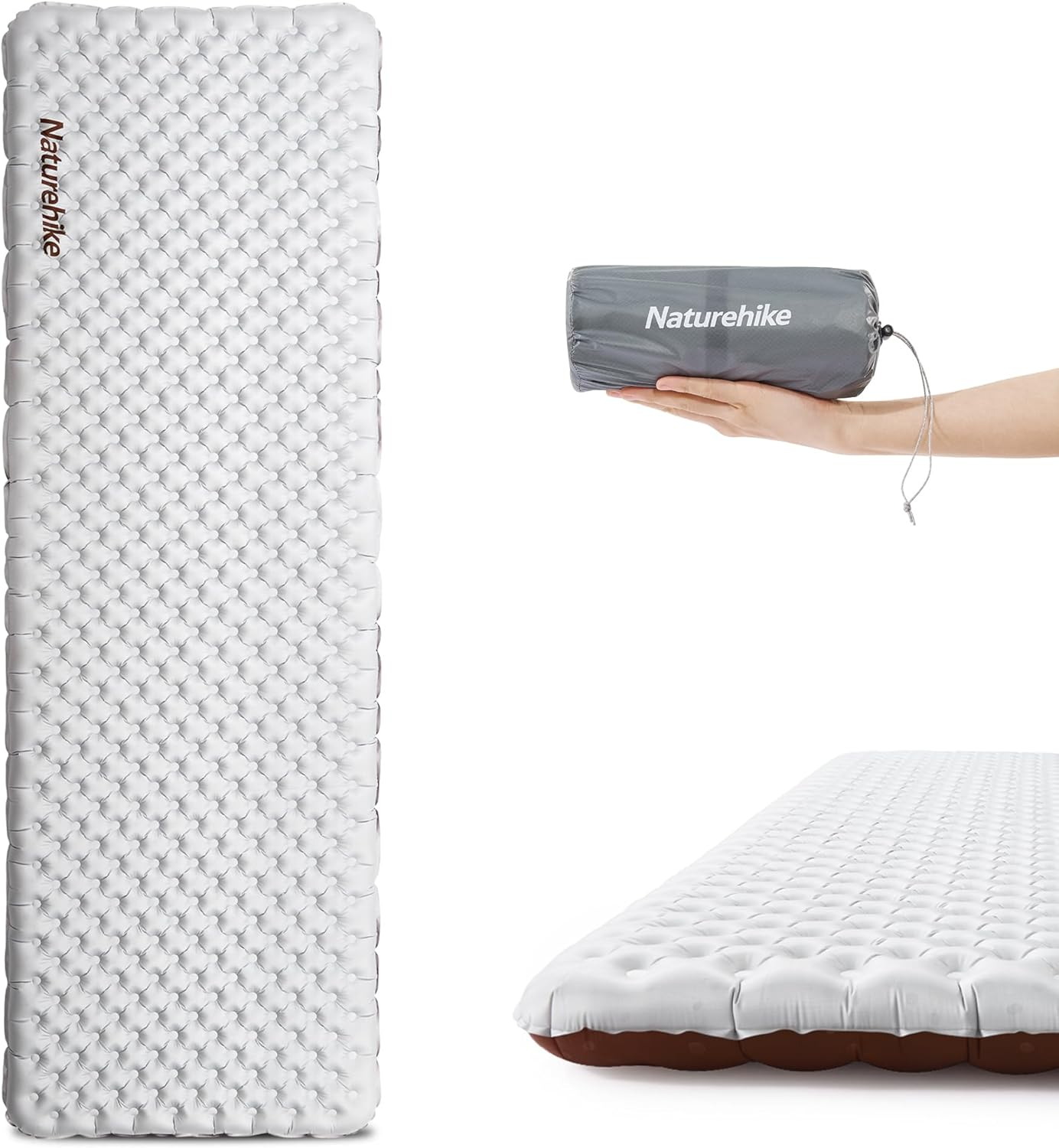 Naturehike TUYE 6.5 Ultralight Inflatable Sleeping Pad, Ultralight Camping Portable Sleeping Pad (Carbon Silver/Square/196 * 64CM)