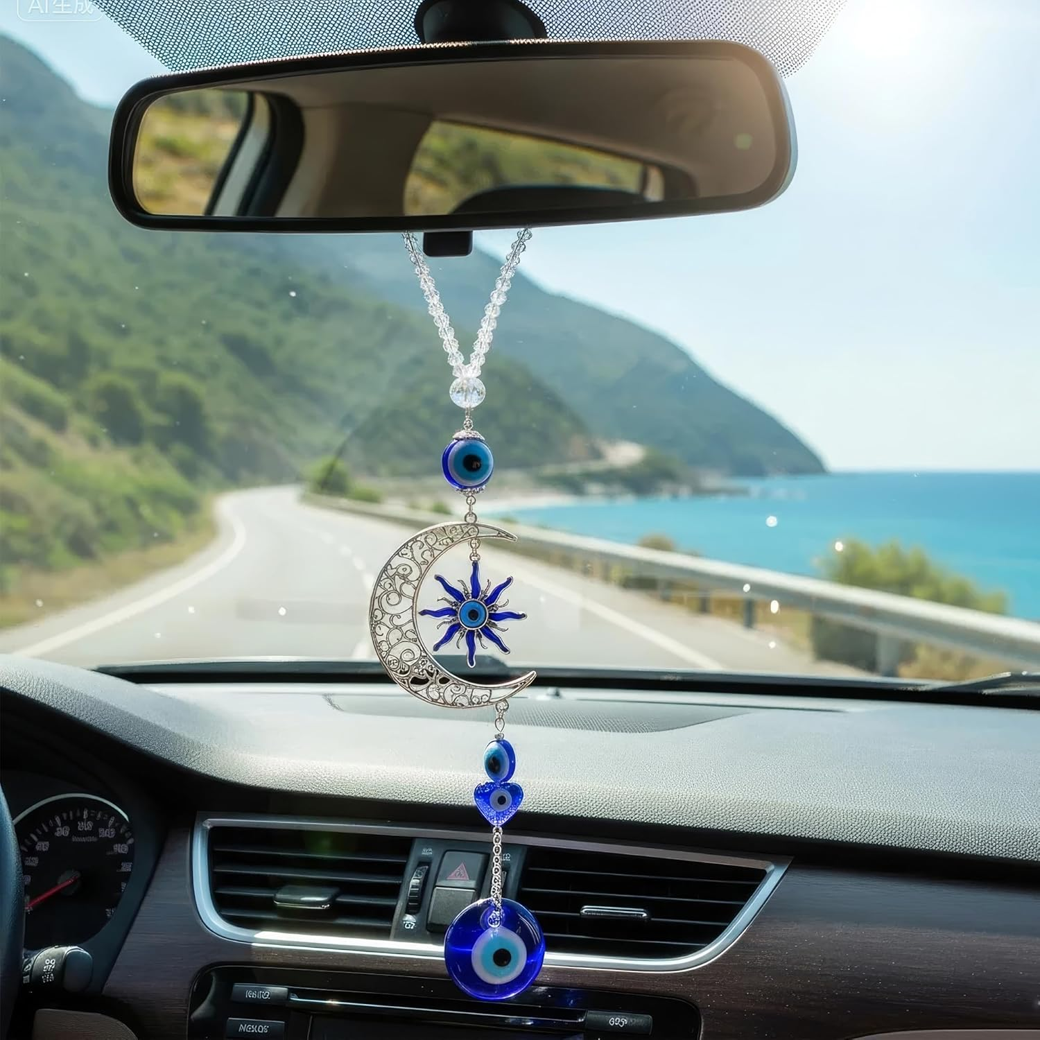 Blue Evil Eye Moon Crystal Hanging Ornament - Protection Amulet for Home, Car & Window Decor - Spiritual Gift image number 4