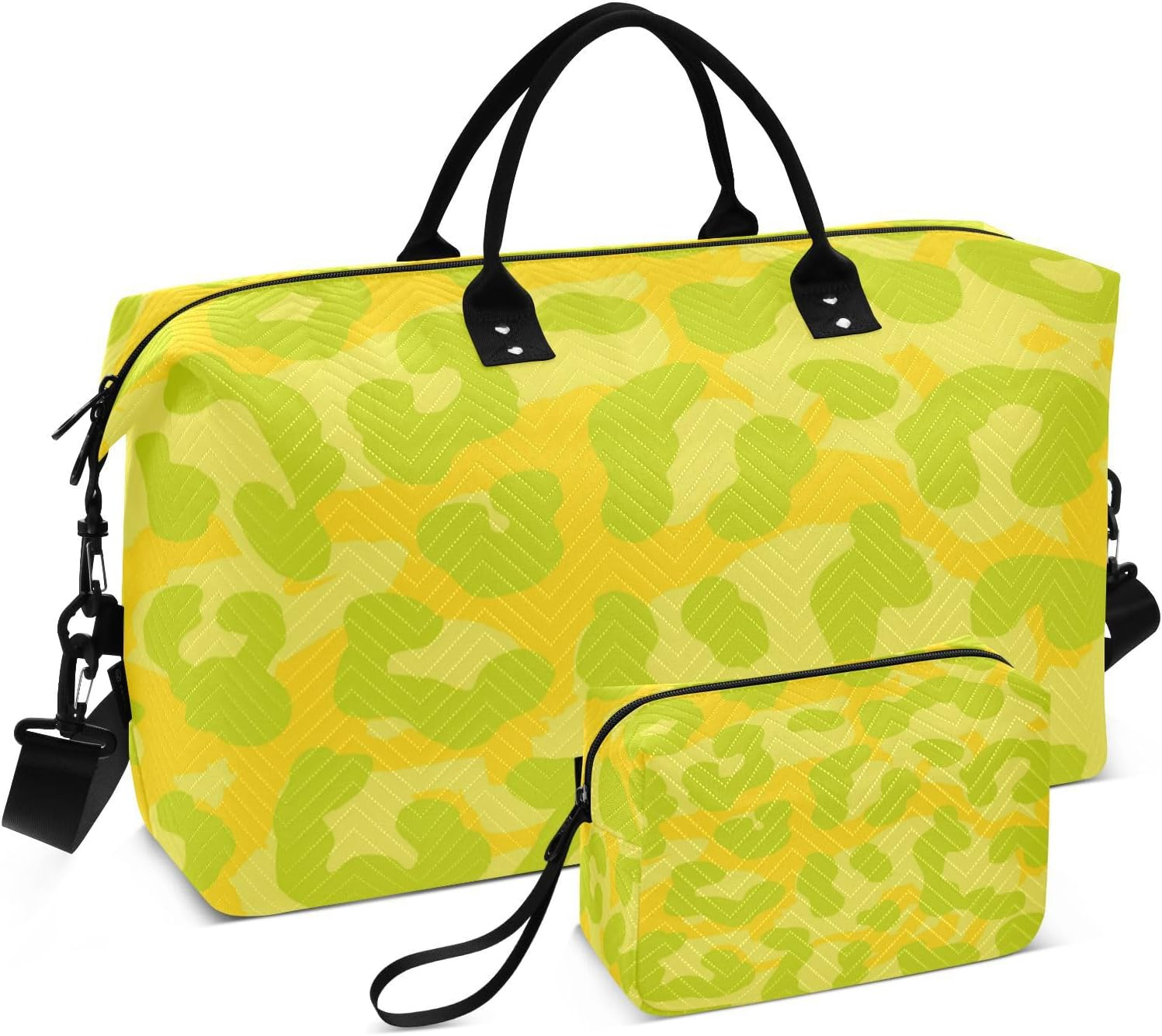 Yellow Leopard Neon Style Large Travel Duffel Luggage Travel Weekender Gear Bag Gym Tote Bag with Toiletry Bag for Workout 2 Pcs Set, Yellow Leopard Neon Style, 1 Size image number 6