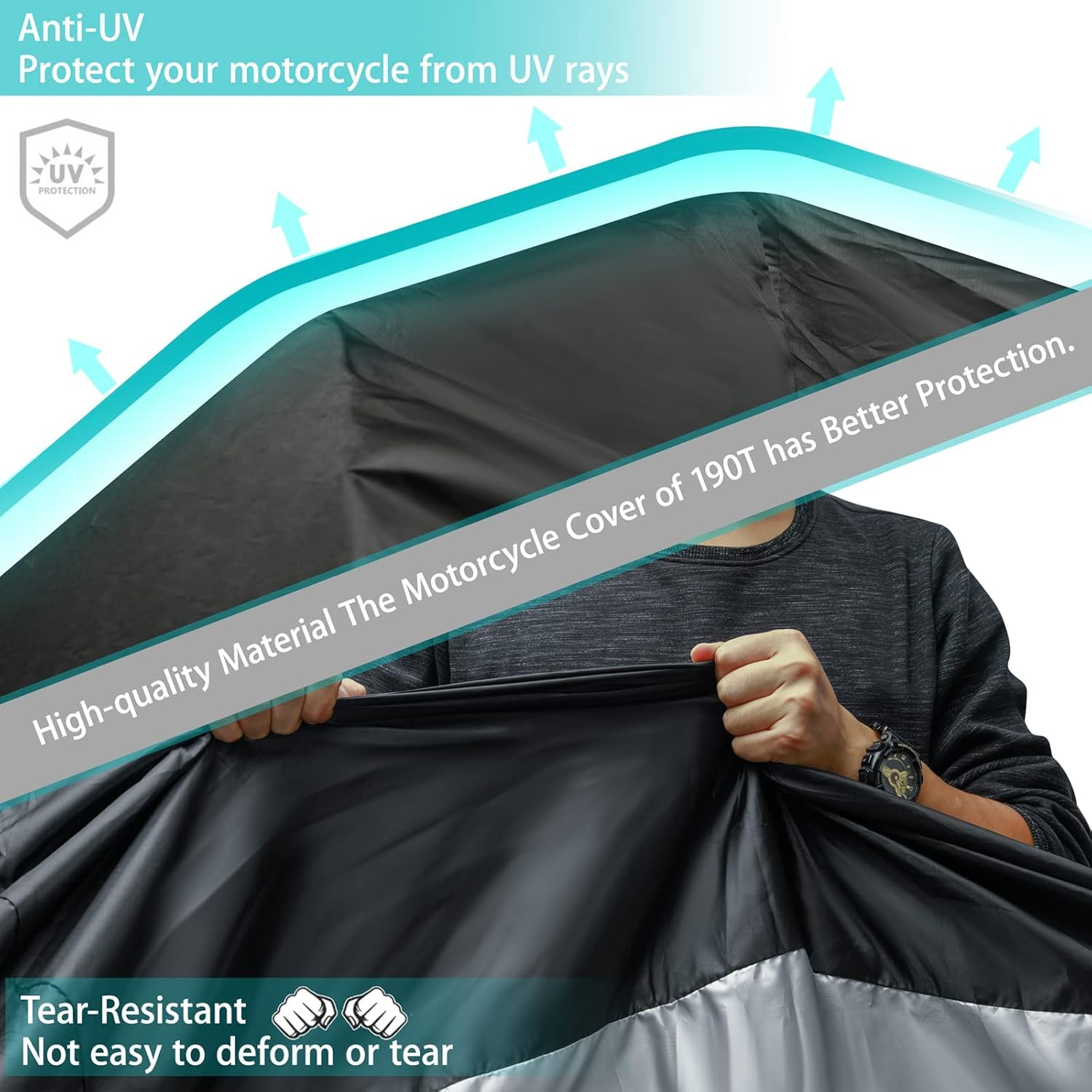 Motorcycle Cover,Motorbike Cover All Season Universal Weather Waterproof Sun Outdoor Protection with Lock-Holes & Storage Bag,Xxl Motorcycles Vehicle Cover image number 4