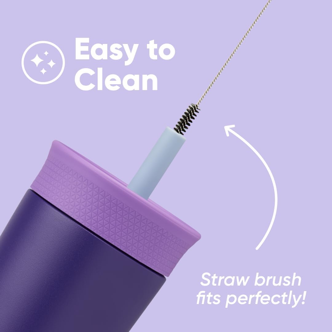 Owala Kids Insulation Stainless Steel Tumbler with Spill Resistant Flexible Straw, Easy to Clean, Kids Water Bottle, Great for Travel, Dishwasher Safe, 12 Oz, Purple (Peacock Palace) - Purple image number 2