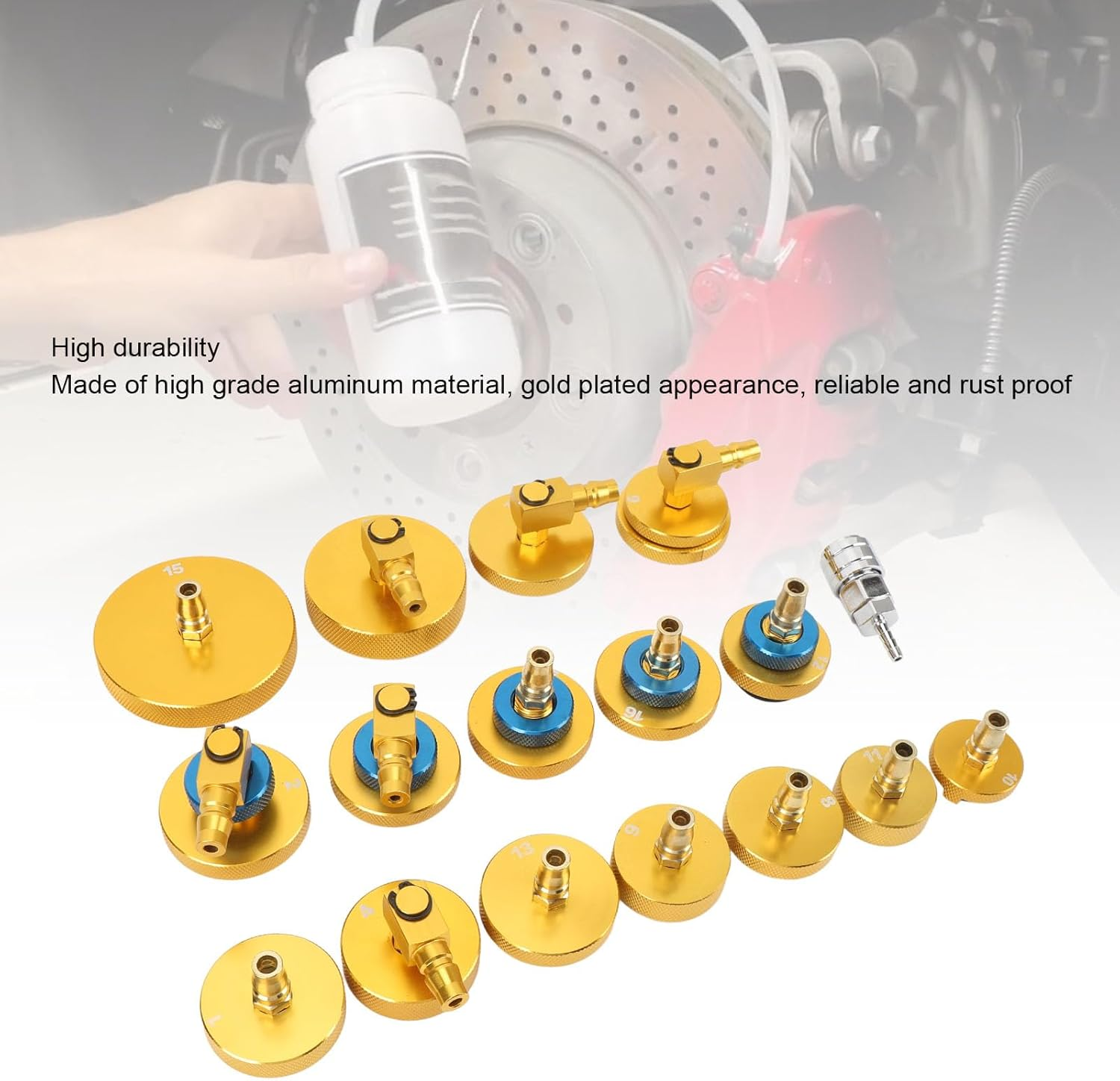 Master Cylinder Bleeder Tool Kit, Aluminum Rubber Ring Brake Fluid Bleeder Adapter Kit for Vehicles Brake Fluid Bleeding or Refilling image number 2