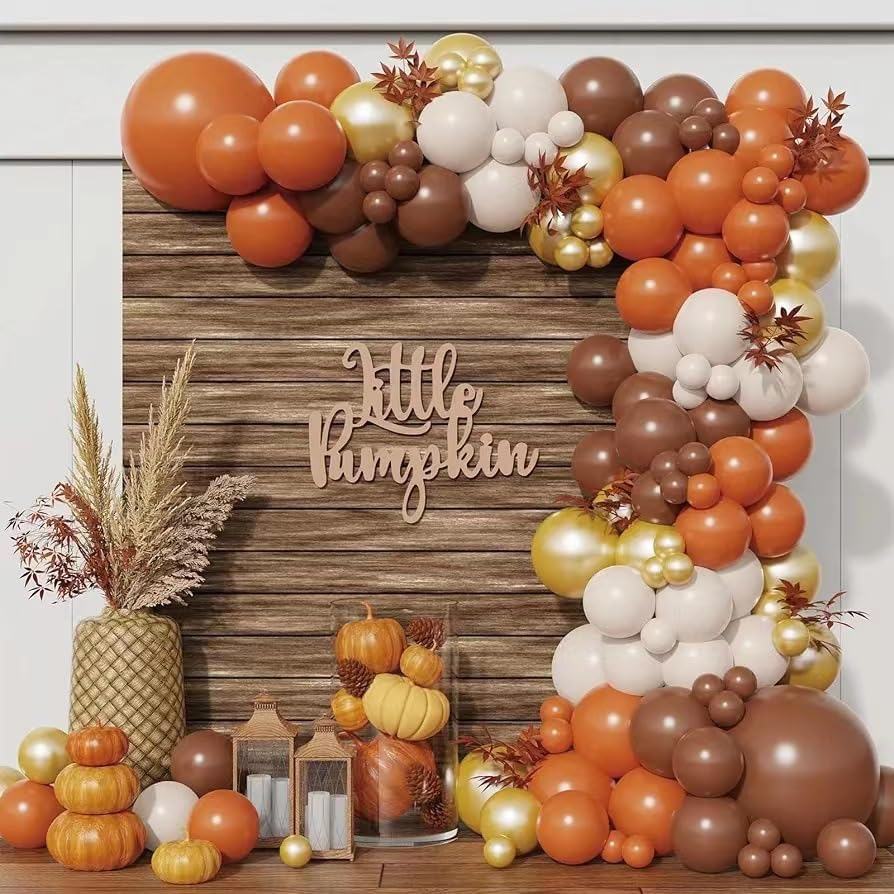 154 Pcs Fall Balloon Garland Thanksgiving Party Decorations Orange Balloon Garland Orange Coffee Brown Balloons for Thanksgiving Party Supplies Fall Party Favor Autumn Birthday Party Decorations image number 3