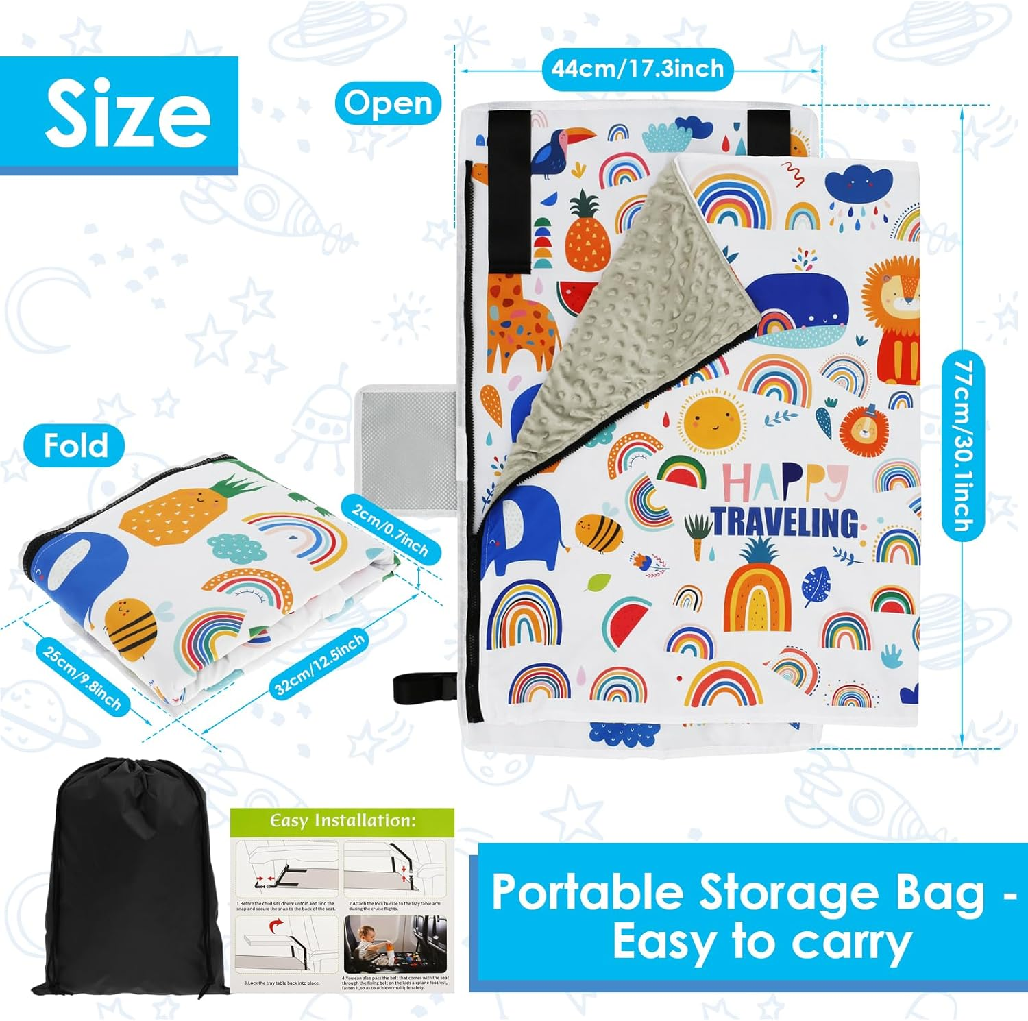 Toddler Travel Airplane Bed Airplane Hammocks Include Comforters for Easy Installation Removal Seat Extender with Increased Leg Room Easy Portability for Airplane Travel (White) image number 6