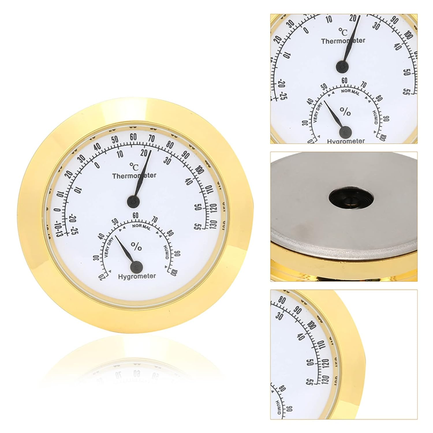 Round Thermometer Hygrometer for the Violin Guitar Box - Instrument Care - Compact Portable Alloy Measured Moisture and Temperature for Musicians (Gold) image number 2