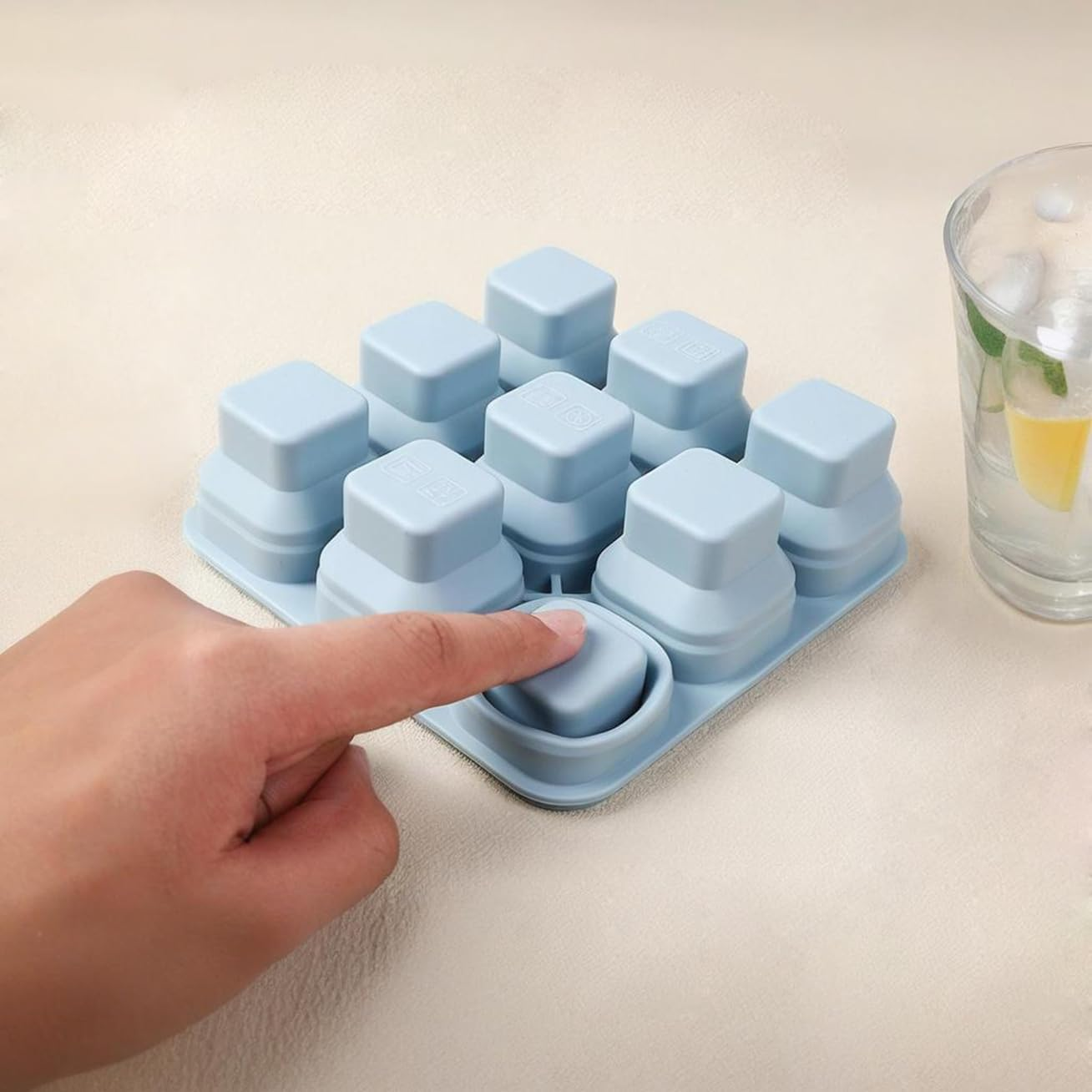 Foldable Silicone Ice Cube Trays with Lids - 3 Pack, Bpa-Free Stackable Ice Trays for Freezer, 27 Large Cubes for Cocktails, Baby Food & Coffee (Pink/Green/Blue) image number 1