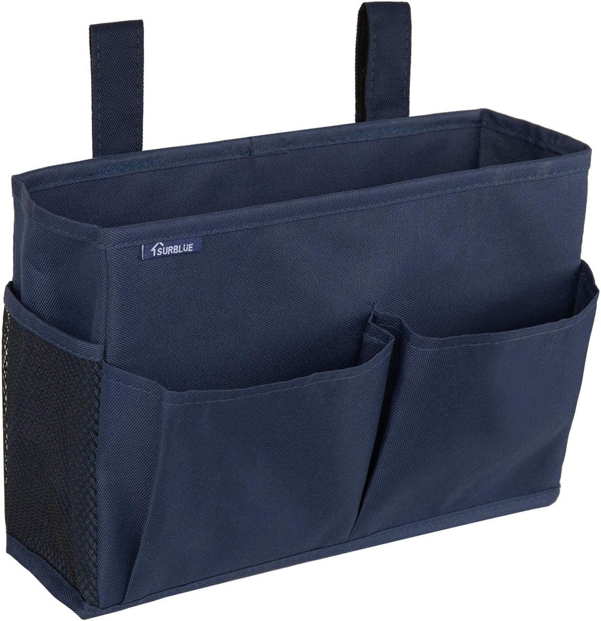 Surblue Bedside Caddy Hanging Bed Organizer Storage Bag Pocket for Bunk and Hospital Beds, College Dorm Rooms Baby Bed Rails, Camp 4 Pockets and 2 Hooks (Blue) image number 2