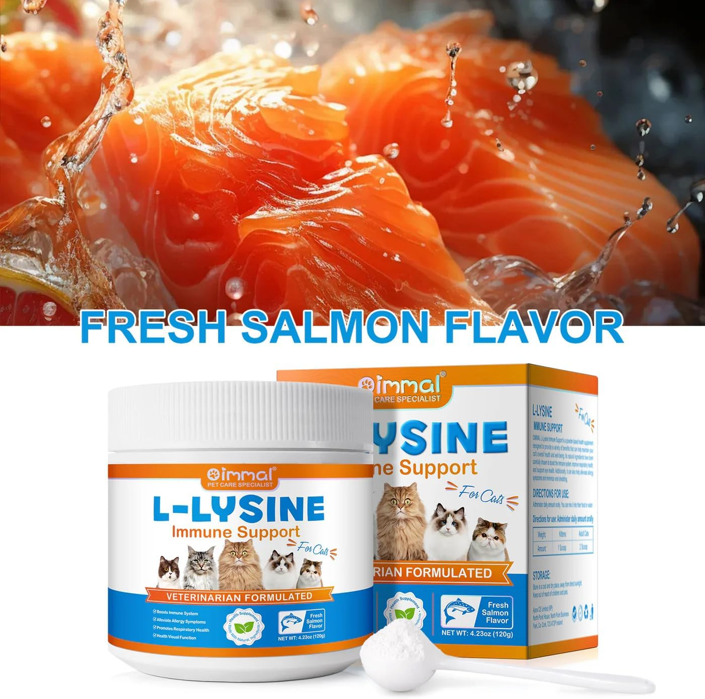 L-Lysine Powder for Cats 120G | Supports Immune System, Respiratory & Eye Health | Salmon Flavour | Daily Cat Supplement Powder image number 3
