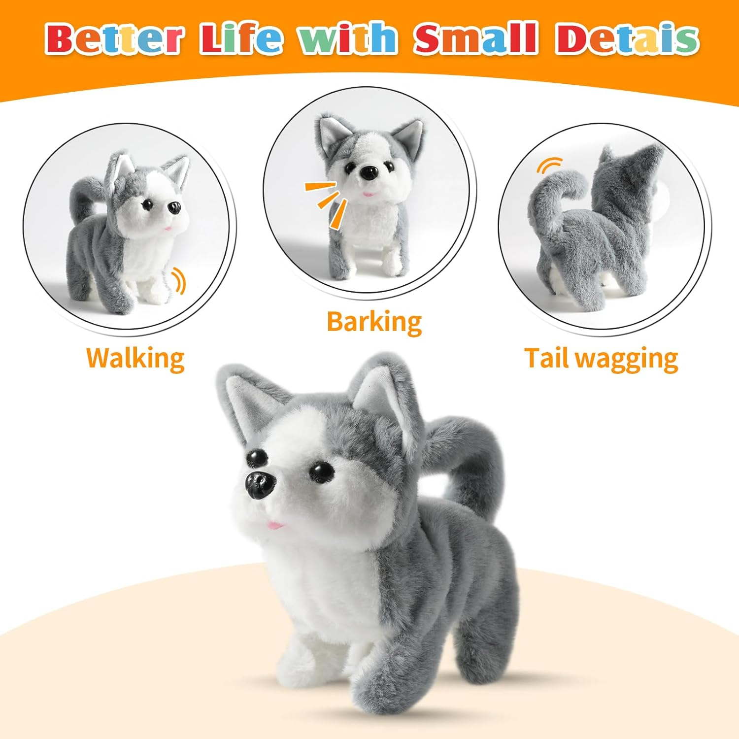 Plush Husky Toy Puppy Electronic Interactive Dog - Walking, Barking, Tail Wagging, Stretching Companion Animal for Kids image number 3