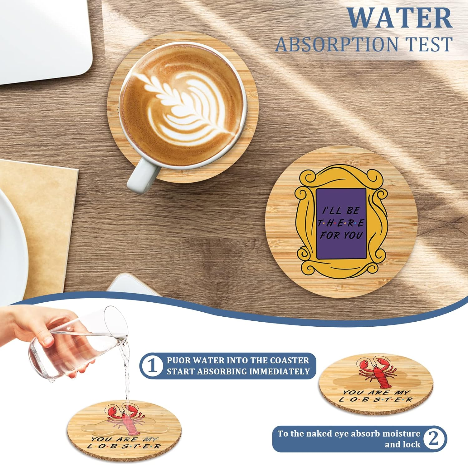 6 PCS Cork Coasters for Drinks,Friends TV Show Merchandise,Funny Coasters Set with Coaster Holder,Coasters for Coffee Table Tea Table Bar,Friends TV Themed Gifts for Fans image number 1