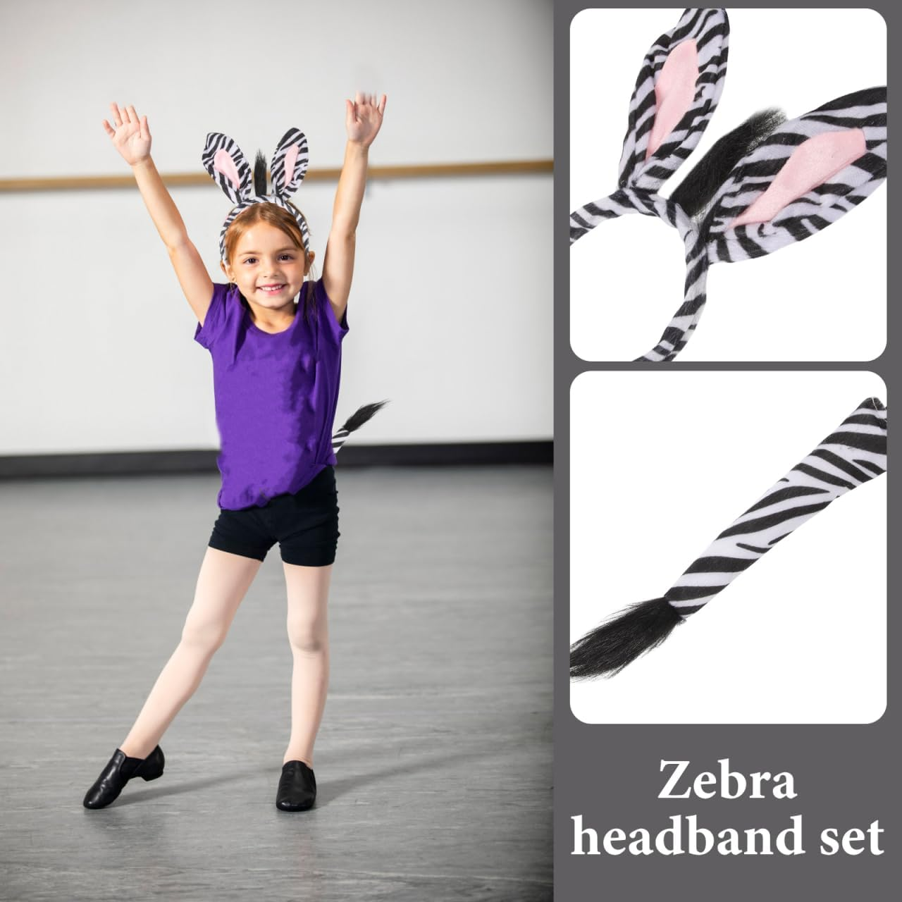 Zebra Costume Accessories Set - Headband, Tail, Hair for Kids Animal Cosplay - Jungle-Themed Parent-Child Clothing Headgear image number 4