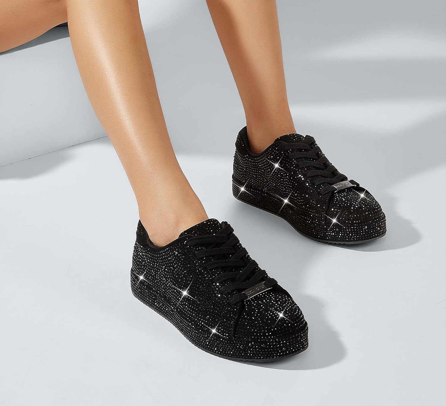 LUCKY STEP Platform Rhinestone Fashion Glitter Sneakers | Sparkly Bling Bedazzled Wedding Bridal Shiny Shoes for Women image number 2