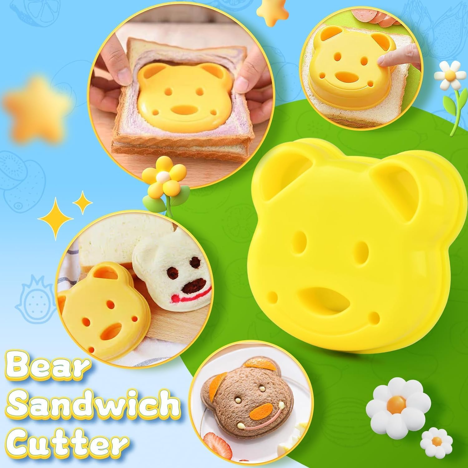 17Pcs Wooden Kids Kitchen Knife, Kids Knife Set with Cutting Board Bear Sandwich Cutter Fruit Vegetable Cutters Serrated Edges Plastic Knifes for Real Cooking Kid Safe Knives image number 6