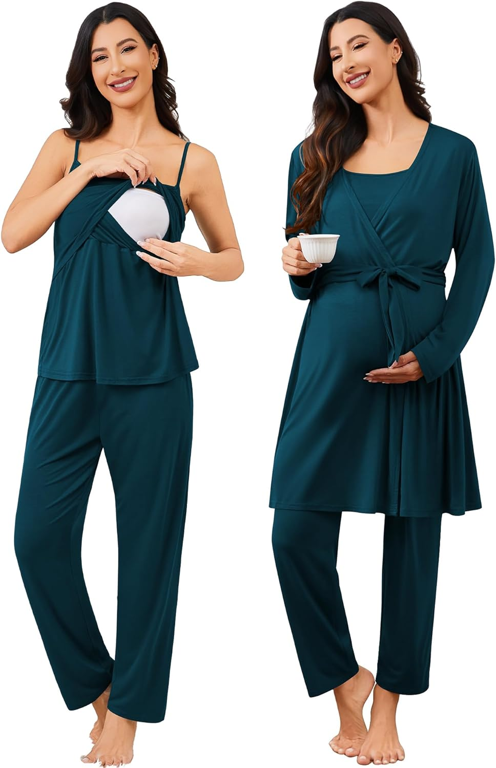 SWOMOG Maternity Nursing Robe Set 3 PCS Postpartum Pajamas Breastfeeding Labor Delivery with Robe & Camisole & Pants image number 1