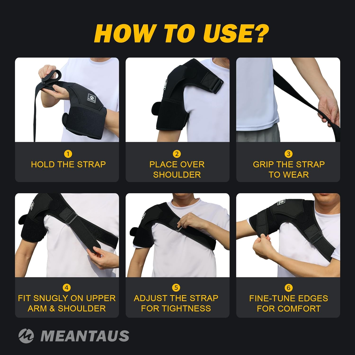 MEANTAUS Shoulder Brace Support for Pain Relief, Neoprene Rotator Cuff Compression Sleeve, Adjustable Shoulder Stabilizer for Men & Women, Sports, Injury Recovery, Left & Right Arm, Black (M)