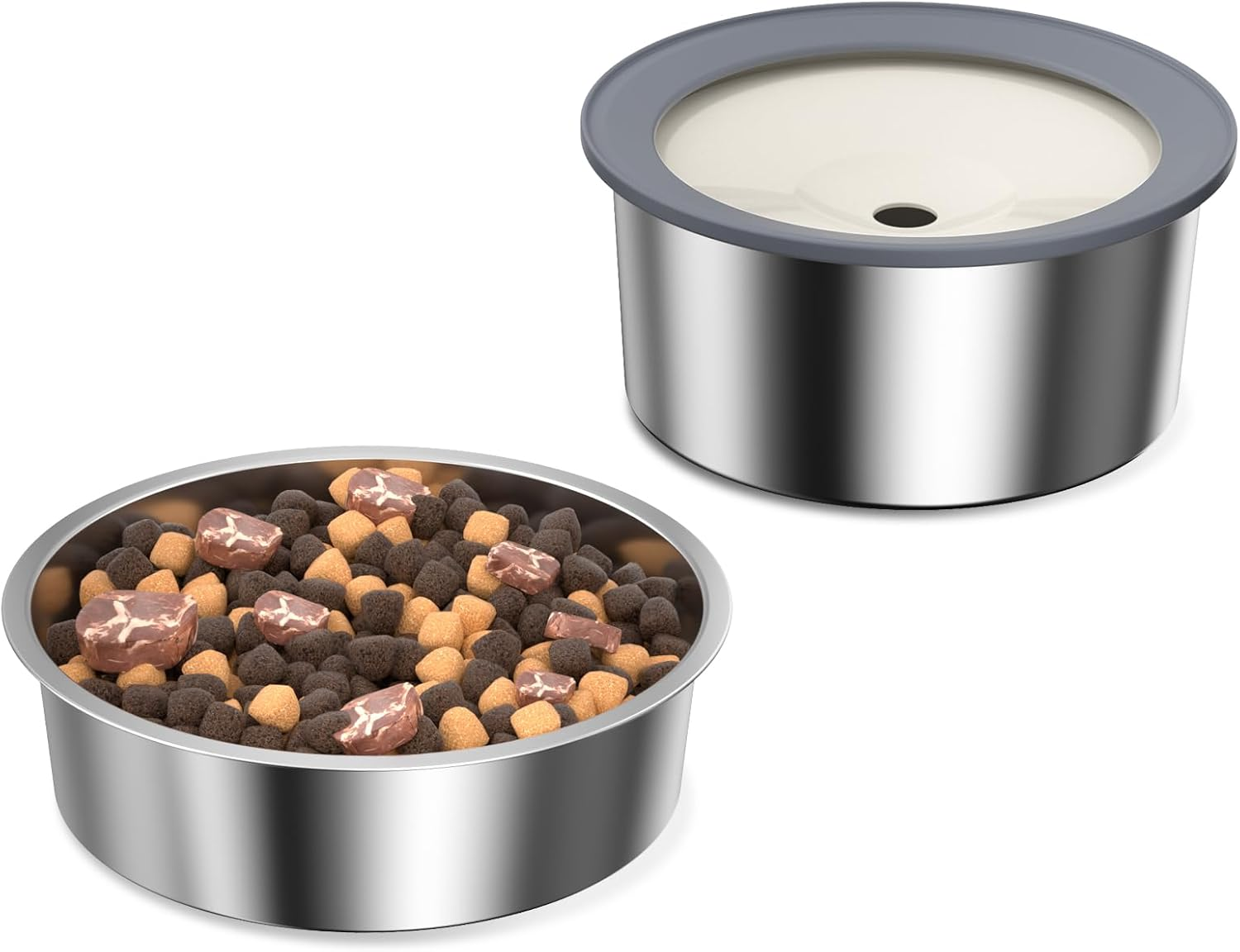 No Spill Water Bowl and Food Bowl Set for Dogs, 2L Large Slow Drinking Spilling Proof Water Dispenser & 1.5L Stainless Steel Dish Pet Feeder image number 2