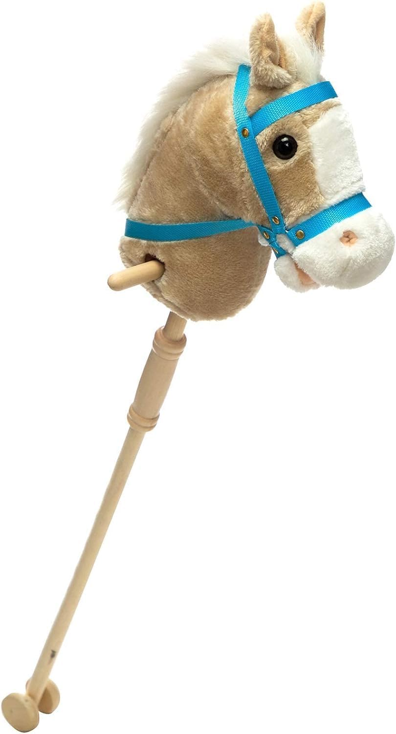 BEJOY Stick Horse with Wood Wheels, Hobby Horse Toy, Real Pony Neighing and Galloping Sounds Plush Toy Beige 36 Inches(Aa Batteries Required) image number 1