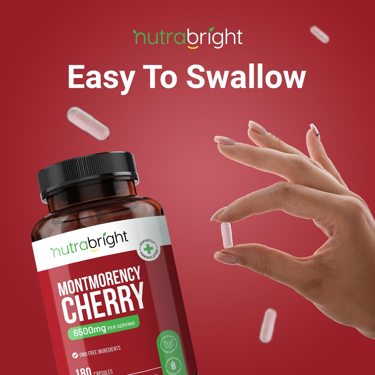 Montmorency Cherry Capsules 6500Mg - 180 Tart Cherry Capsules (3 Months Supply)- 50:1 Natural Tart Cherry Extract Supplement for Men & Women - Gluten Free, Vegan, & Non-Gmo by Nutrabright