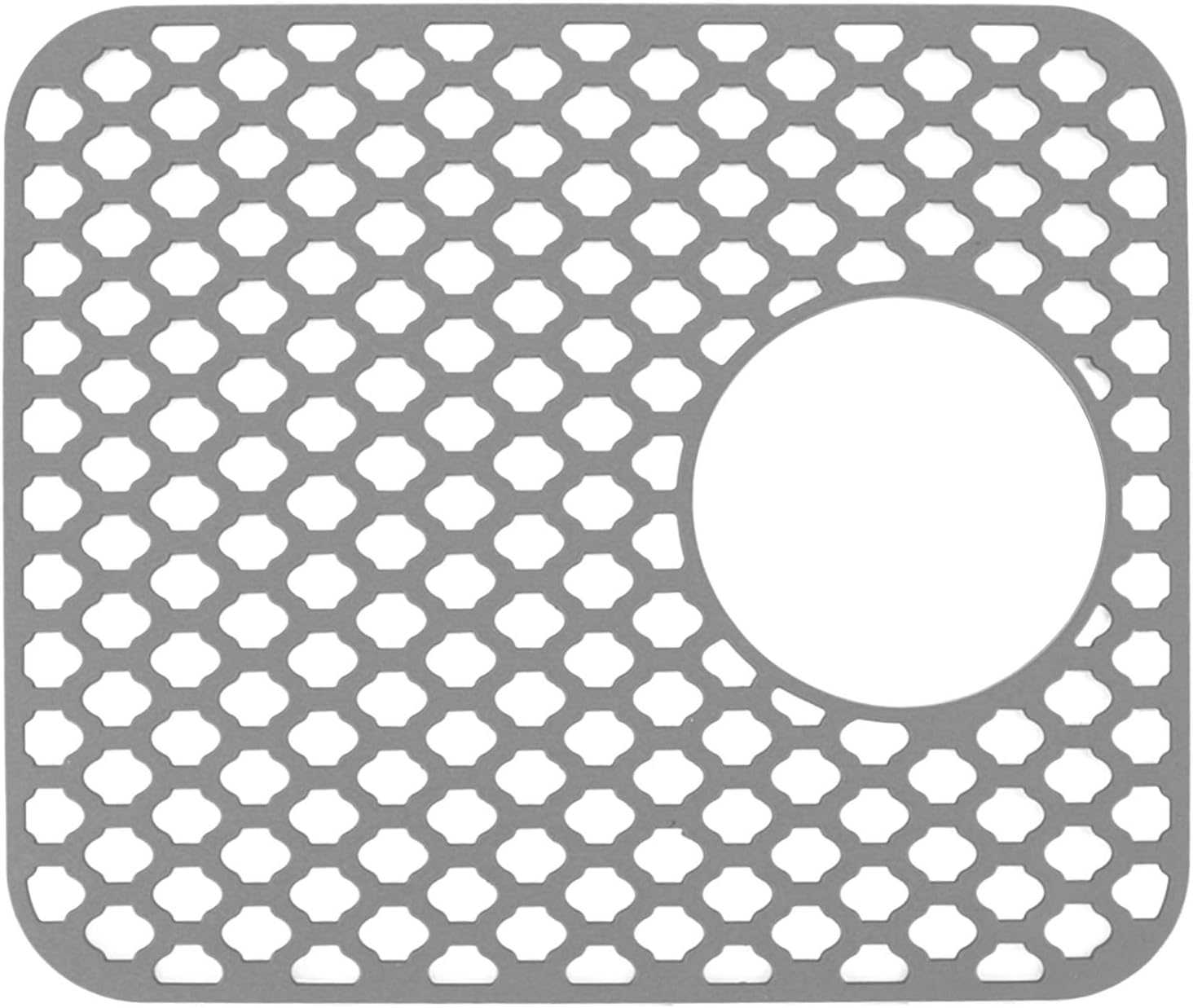 Silicone Sink Mat, 13.6 X 11.6 Kitchen Sink Protector Grid, Non Slip Sink Mats with 4.7 Rear Drain, Heat Resistant for Bottom of Farmhouse Stainless Steel Porcelain Sink (Grey)