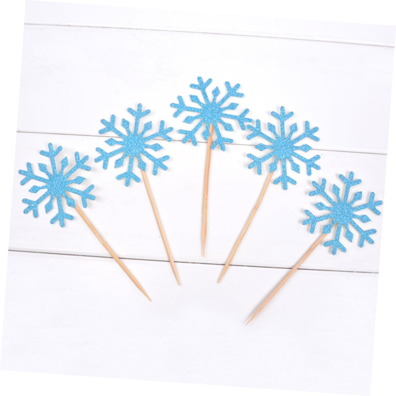 SHOWERORO 100Pcs Christmas Cake Picks Snowflake Ornaments for Dessert Topper Creative Blue Party Cupcake Decor for Christmas Wrapping Decorations