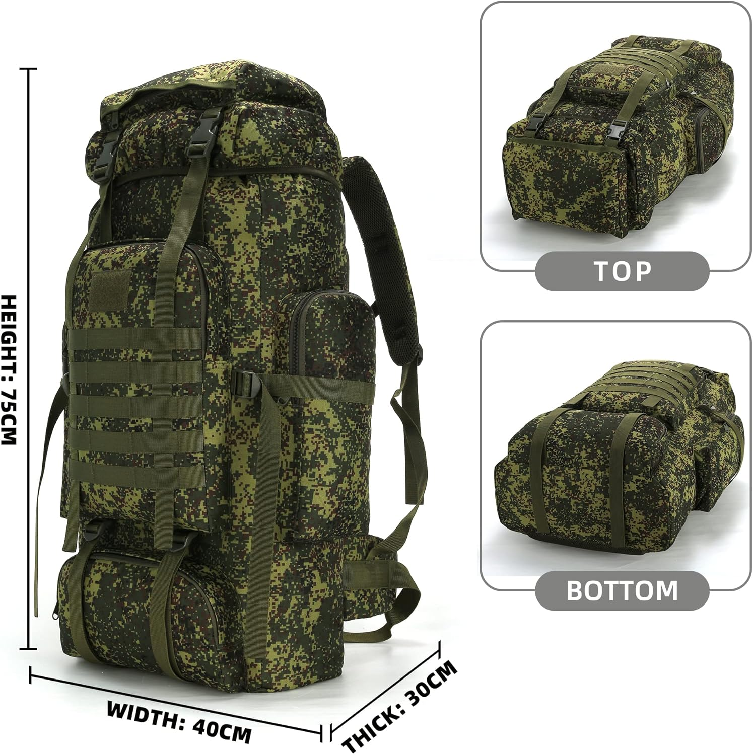 70L Camping Hiking Military Tactical Backpack Outdoor Water-Repellent Adjustable Sport Bags (G-Mapleleaf Camo) image number 6
