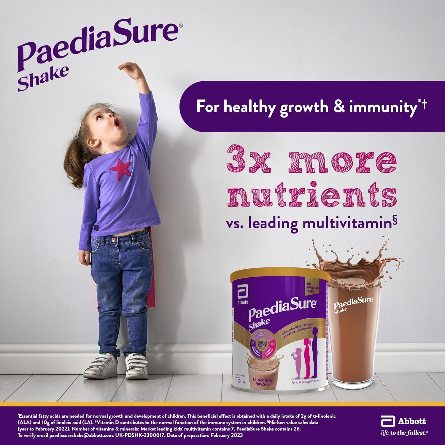 Paediasure Shake Balanced Nutritional Supplement Drink | Multivitamin for Kids with Protein, Carbohydrates, Essential Fatty Acids and Minerals to Support Growth and Development&dagger; | 400G | Chocolate image number 1