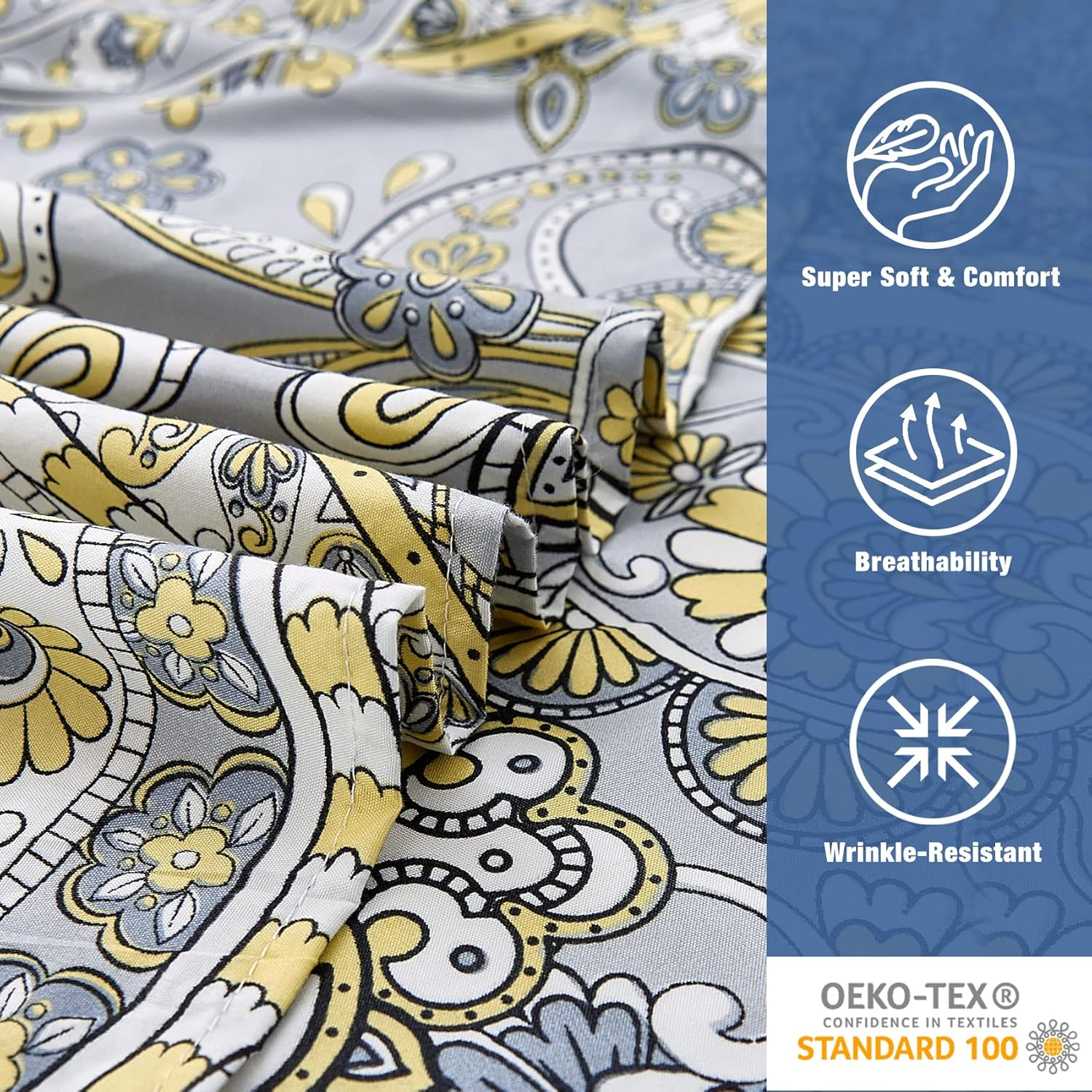 JSD Paisley Sheet Set Full Size, 4 Piece Retro Pattern Microfiber Bedding Sheets Extra Deep Pocket image number 7