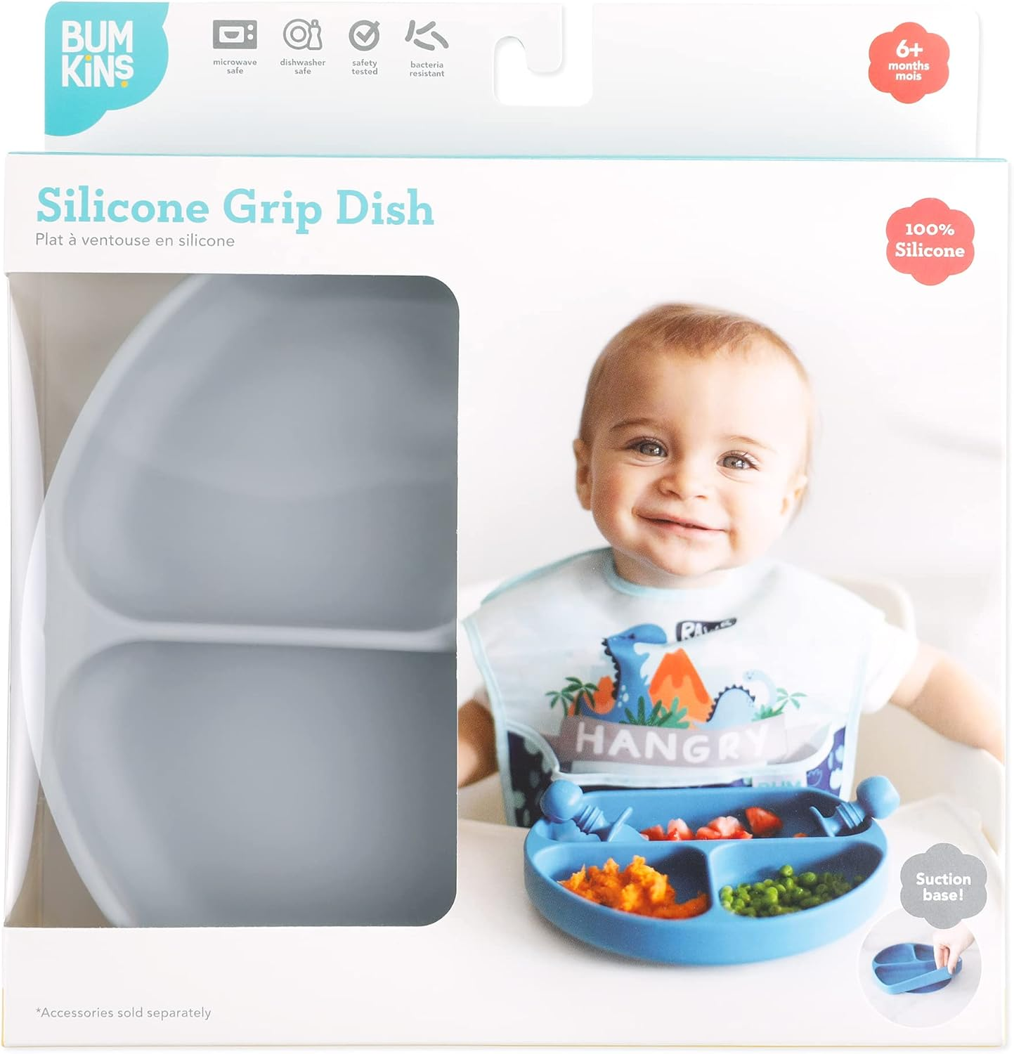Bumkins Silicone Grip Dish, Gray