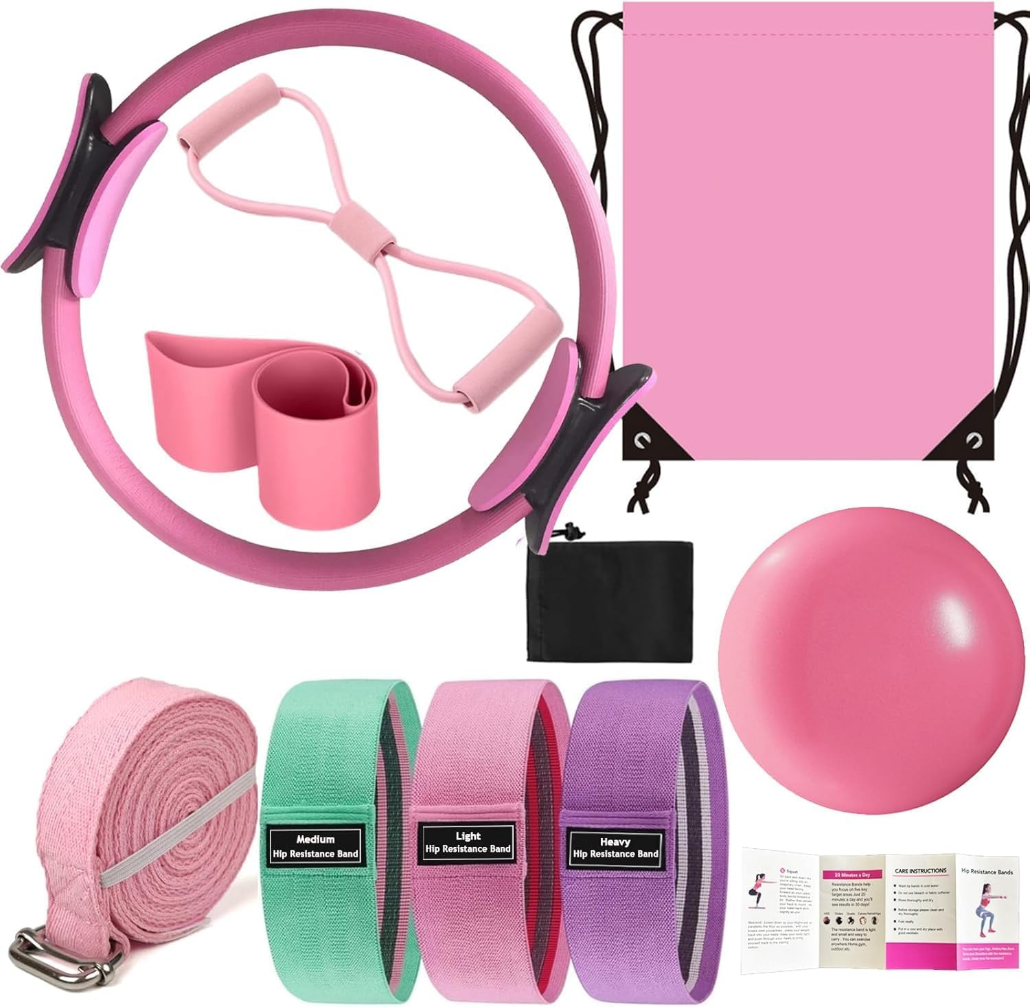Pilates Essentials Kit for Women - 8PC Home Pilates Set with Magic Ring, 25Cm Yoga Ball, Booty Bands, Figure 8 Resistance Band, Stretch Bands for Glutes Training & Core Workouts