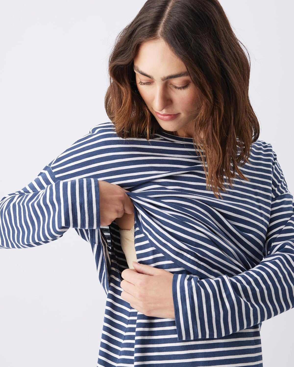 Claudette Long Sleeve Nursing Top Ink / White image number 1