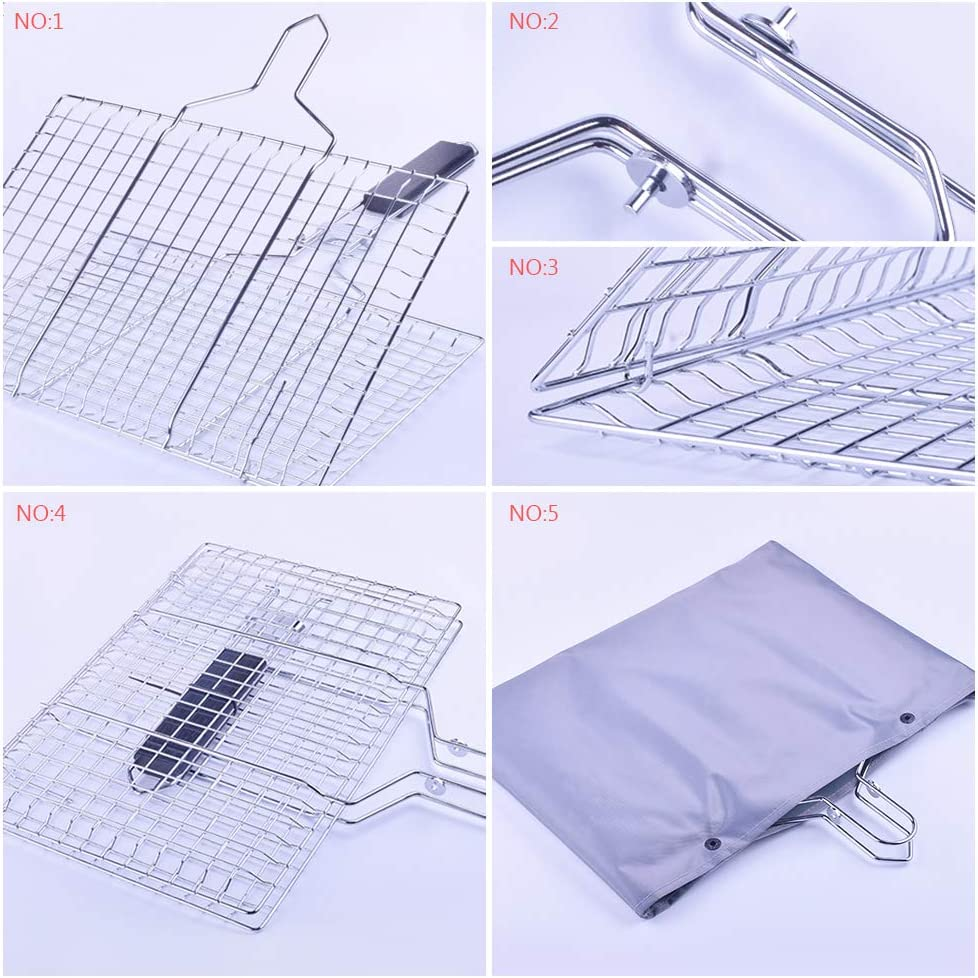 Barbecue Grill Basket, Foldable Non Stick Stainless Steel Wire Mesh Net Clip, Portable BBQ Grill Tool with Handle for Fish Vegetables Meat Steak Shrimp Chops image number 2