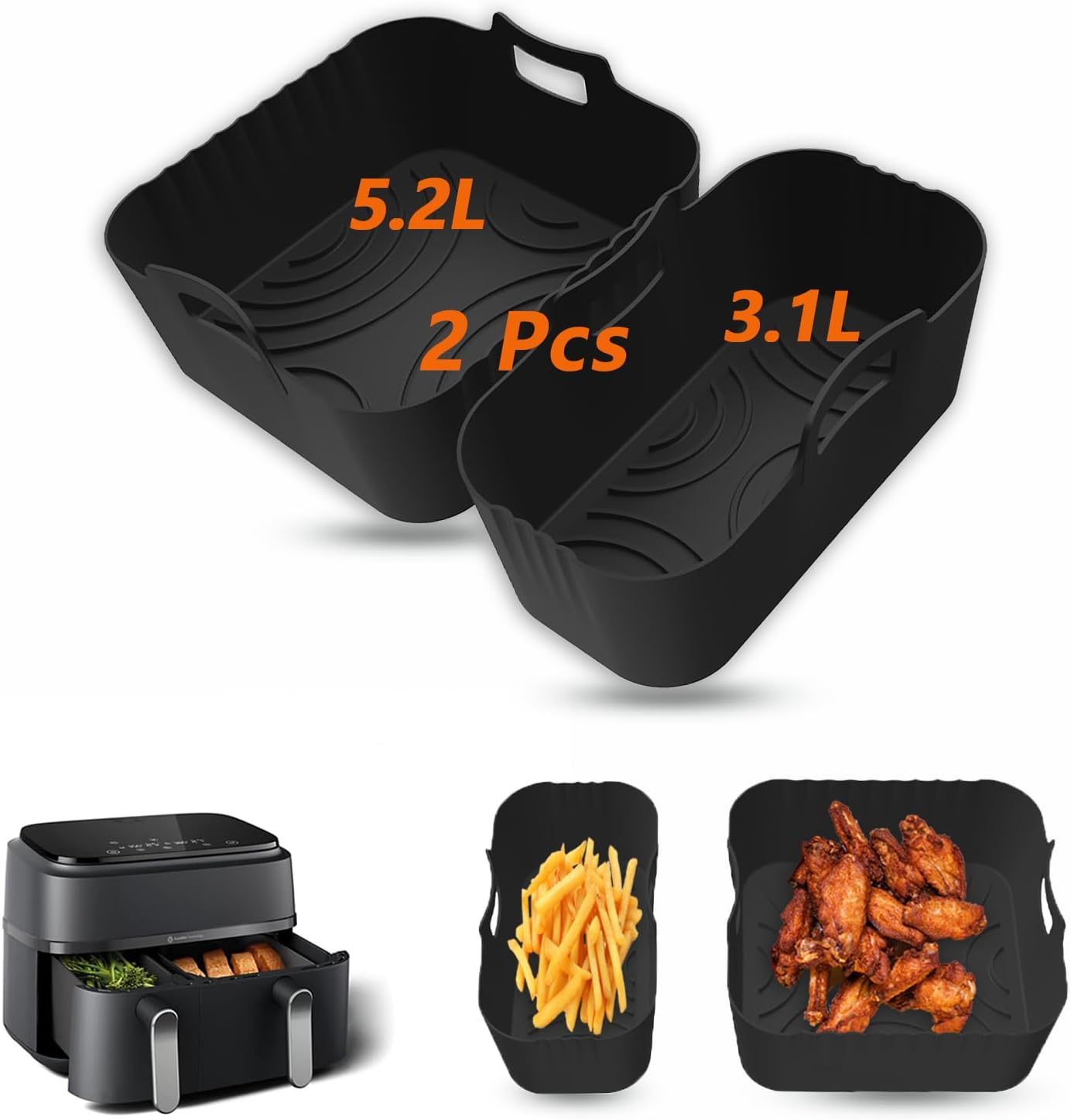 Marakruki 2Pcs Silicone Air Fryer Liners for Philips 3000/5000 Series, Reusable Silicone Liners for 5.2L+3.1L Dual Baskets, Philips Air Fryer 3000/5000 Series Accessories image number 5