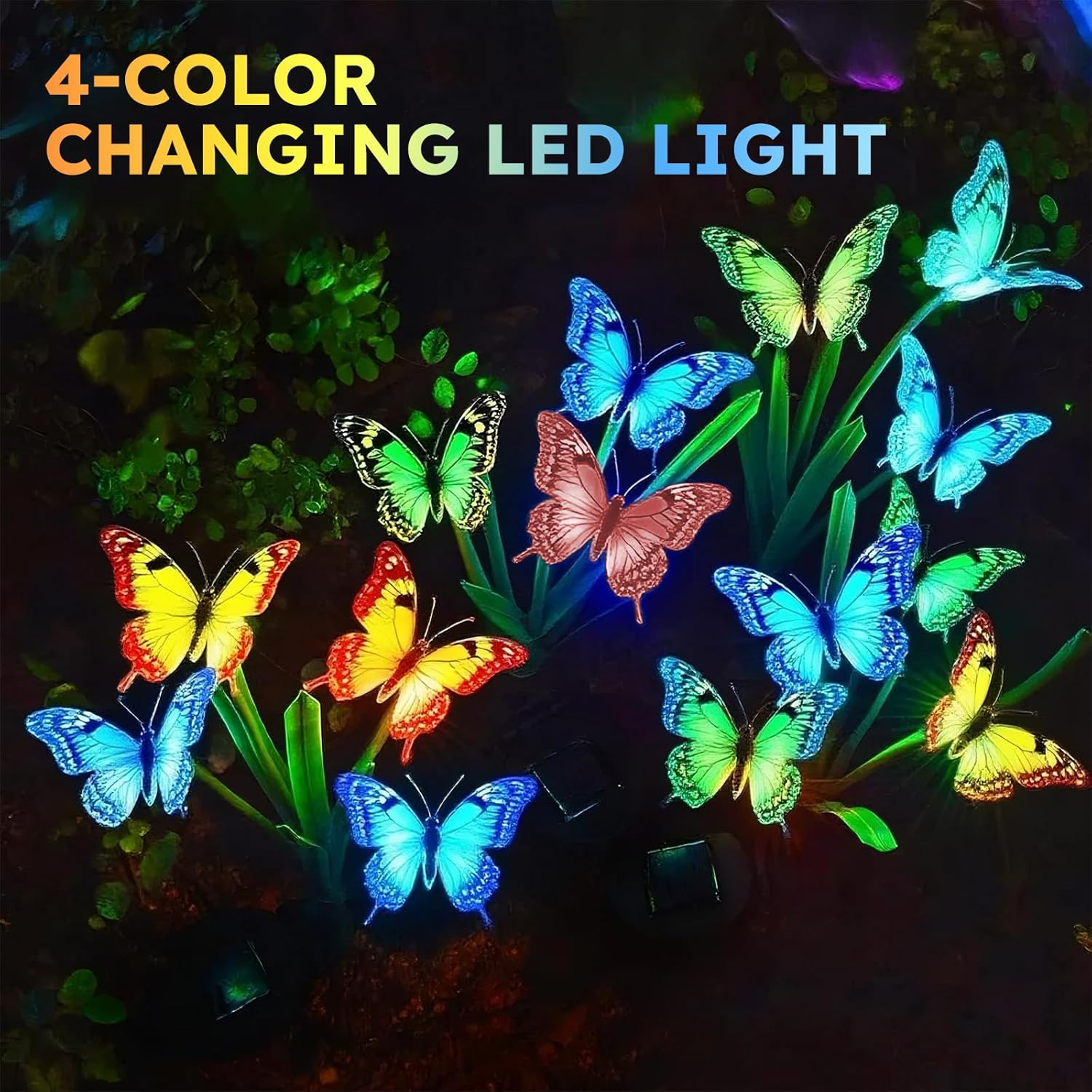 Solar Garden Lights 2 Pack, Waterproof 4 Color Changing Solar Lights Outdoor,16 Big Butterflies Solar Swaying Lights, Swaying Butterfly Lights for Patio Pathway Outdoor Decor image number 3
