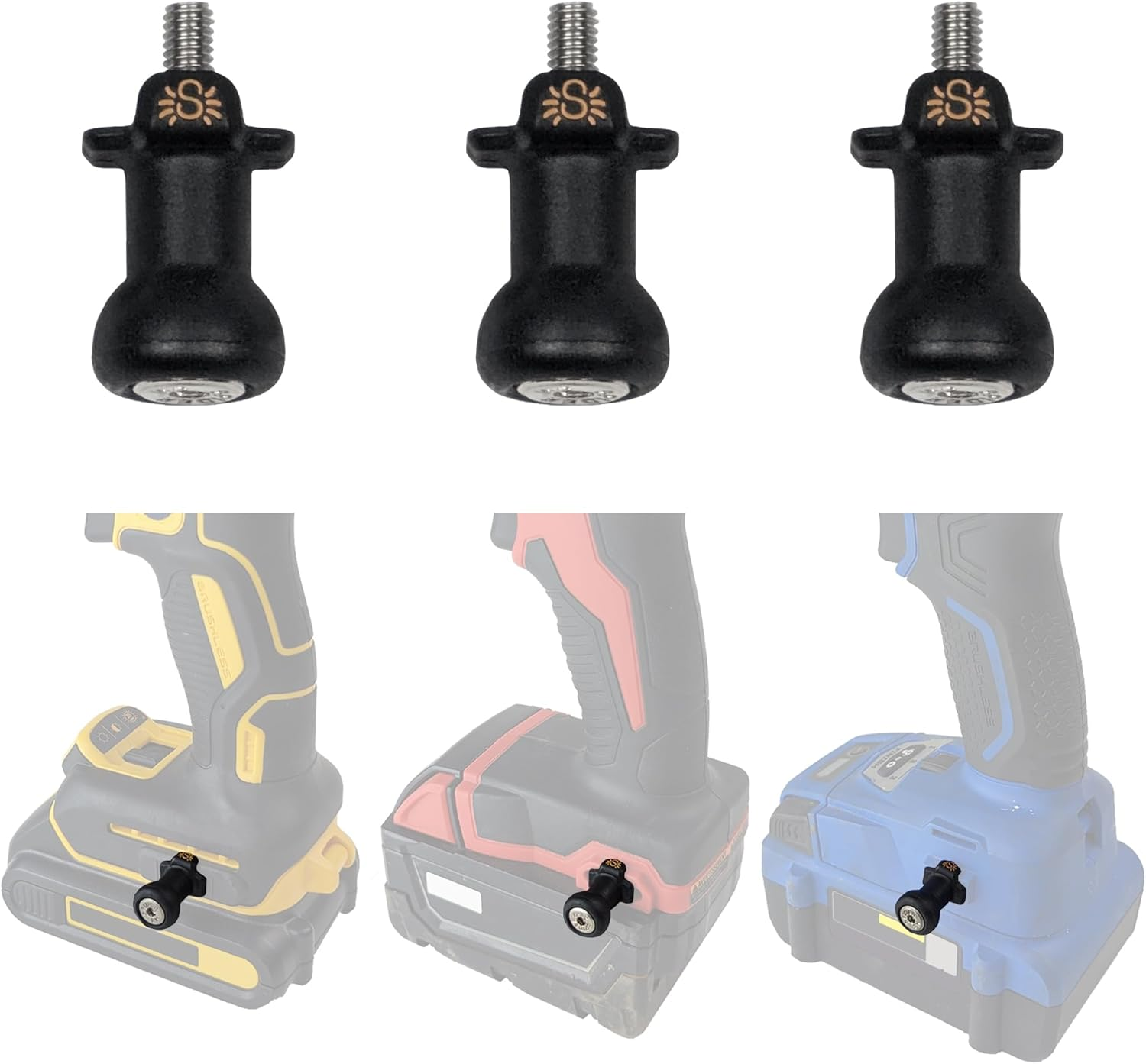 Spider Tool Holster - Drill Pins - Pack of Three - Attaches to the Side of Any Brand Power Drill and Driver with the Provided M2, M3, #6-32 Screws - Pairs with Spider Tool Holster and Tool Docks image number 4