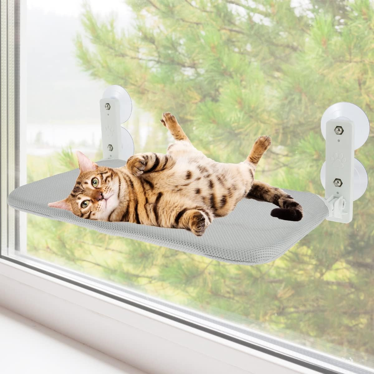 Cat Window Perch Foldable Space Saving Cat Hammock Hanging Cat Window Hammock Seat with Suction Cups Strong Bearing Capacity Cat Hammock Replaceable Window Mounted Cat Bed for Cat Kitten image number 2