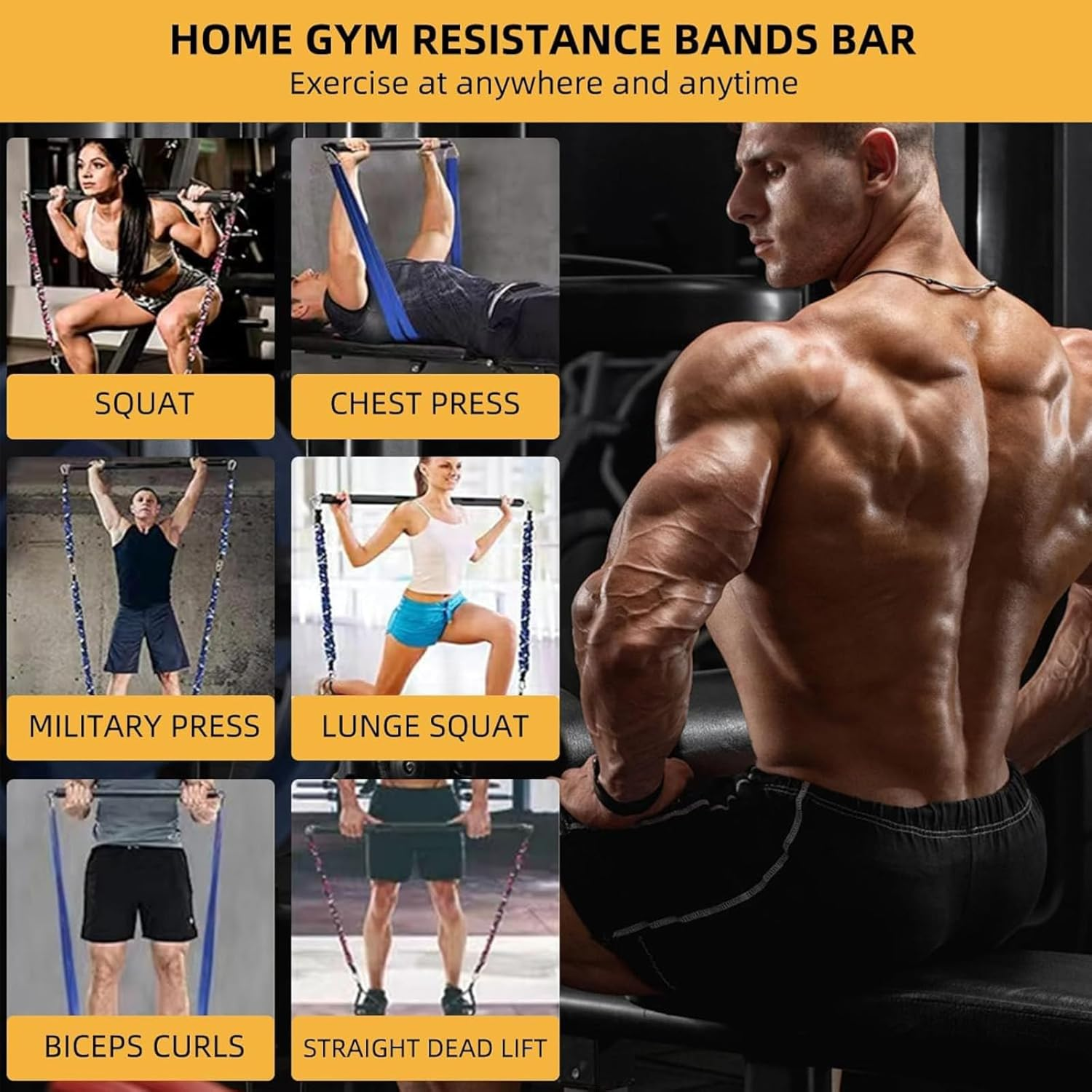 Tavvke Resistance Band Bar, Portable Pilates Bar for Home & Gym, Removable Fitness Exercise Puller Pull for Strength Training Aerobic Exercise, Core Muscle and Full-Body Training, Black, 3 Sections image number 4