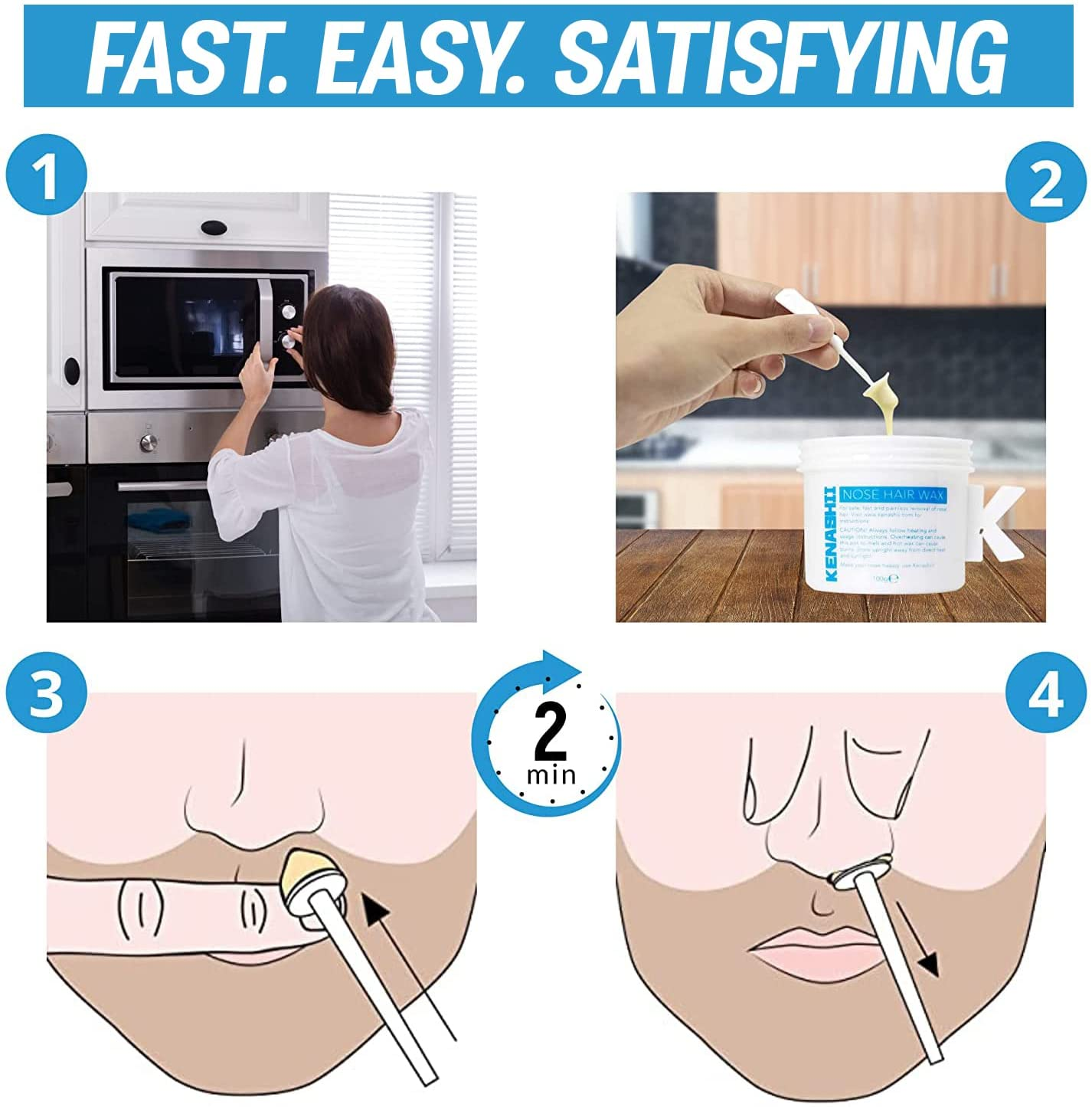 Nose Waxing Wax from Kenashii, 100G / 3.5 Oz of Hypoallergenic Wax for Nasal Hair Removal, Specially Formulated to Never Get Brittle or Snap off in Your Nose, Wipes and Applicators Sold Separately image number 4