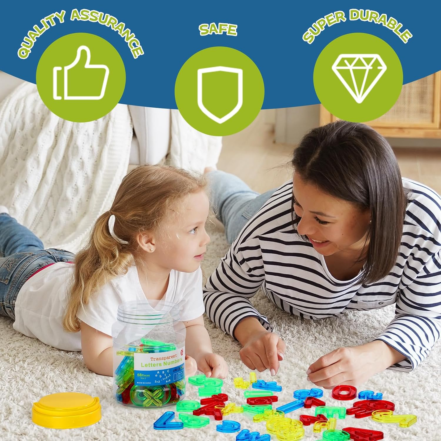 68 Pcs Transparent Plastic Alphabet with Multi-Color Plastic Letters and Numbers and Mini Cans for Counting and Spelling-Light Box Accessory image number 1