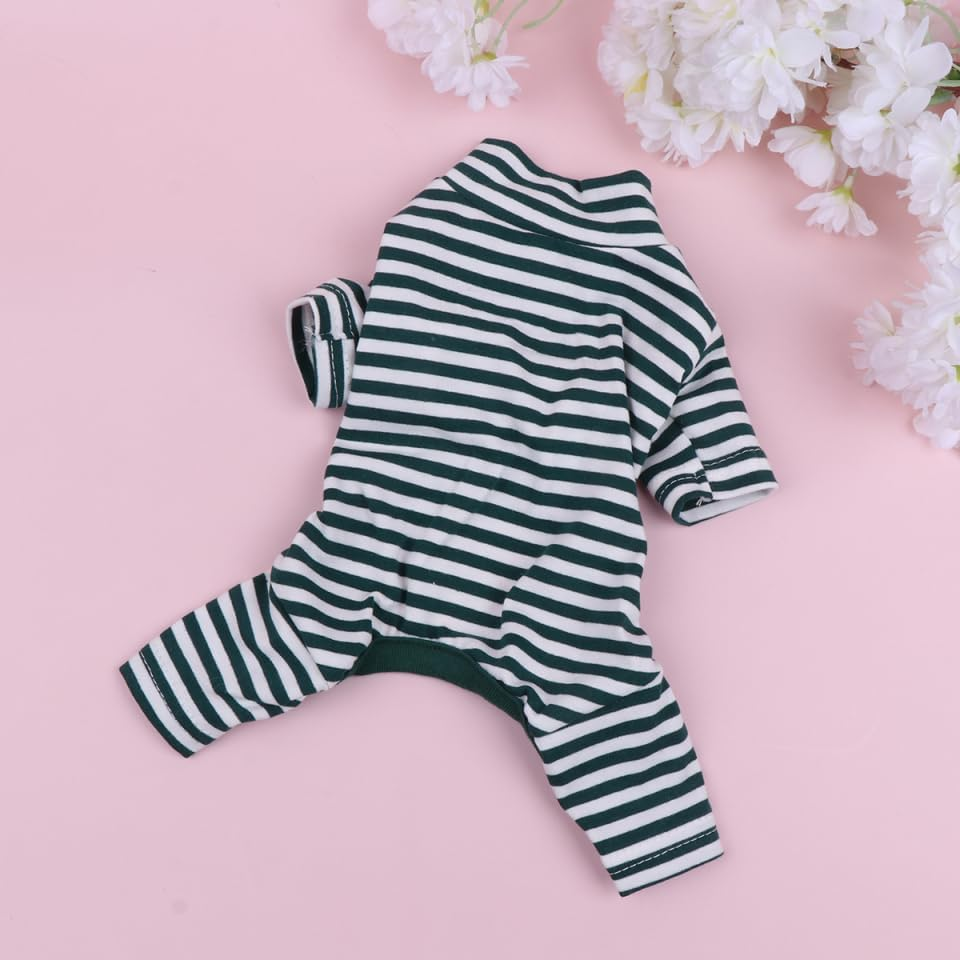 OATIPHO Green Striped Dog Jumpsuit, Cotton Spring Summer Pet Pajamas, Warm Puppy Clothes for Small Dogs, Xs Size, Ideal for Home and Party Wear image number 3