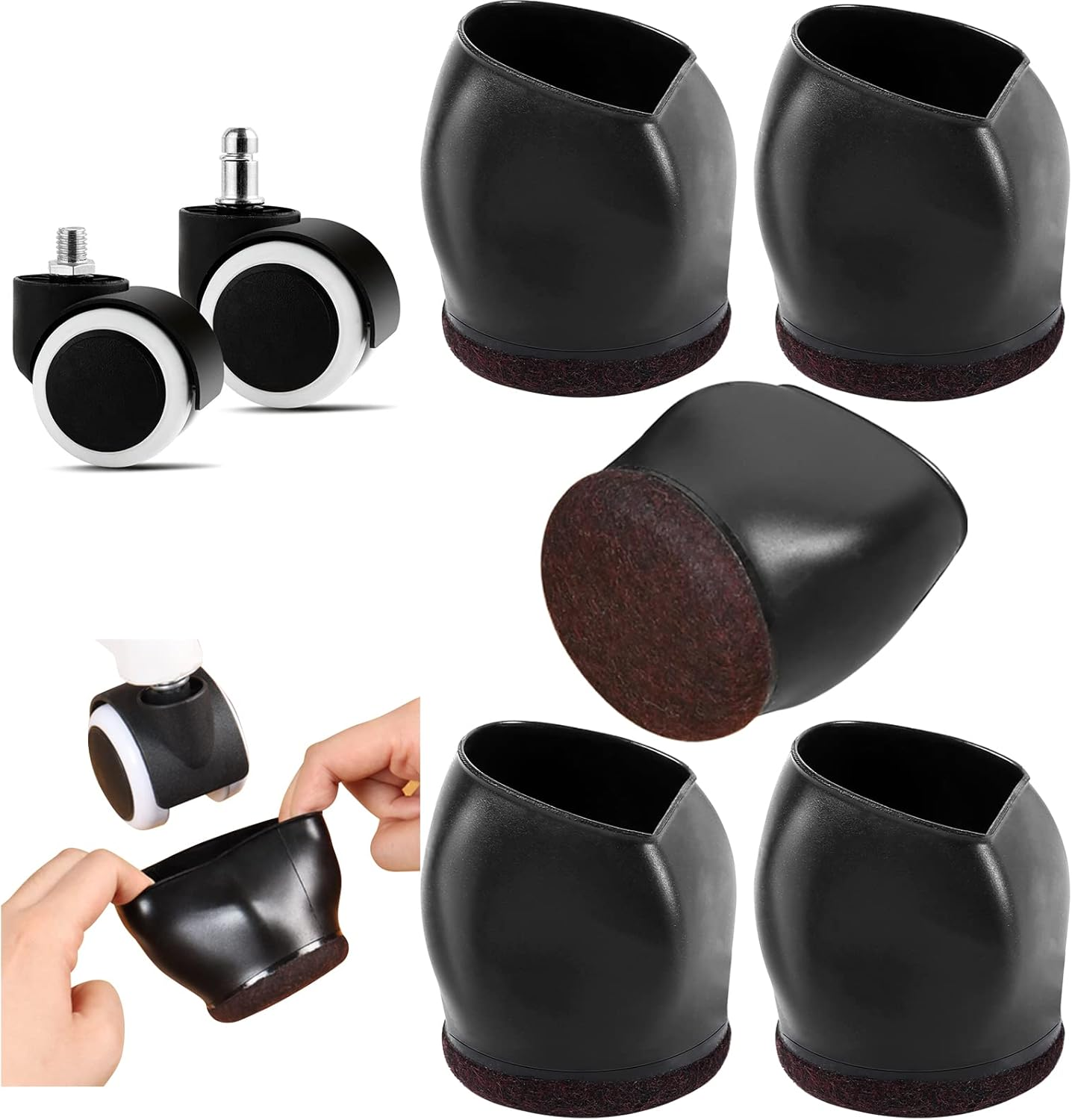 10PCS Wheel Stoppers for Rolling Furniture Feet Floor Protectors, 2 Inch Office Chair Wheel Stopper, Felt Furniture Caster Cups for Hardwood Floors, Anti-Scratch, Stop Chair from Rolling, Black image number 6