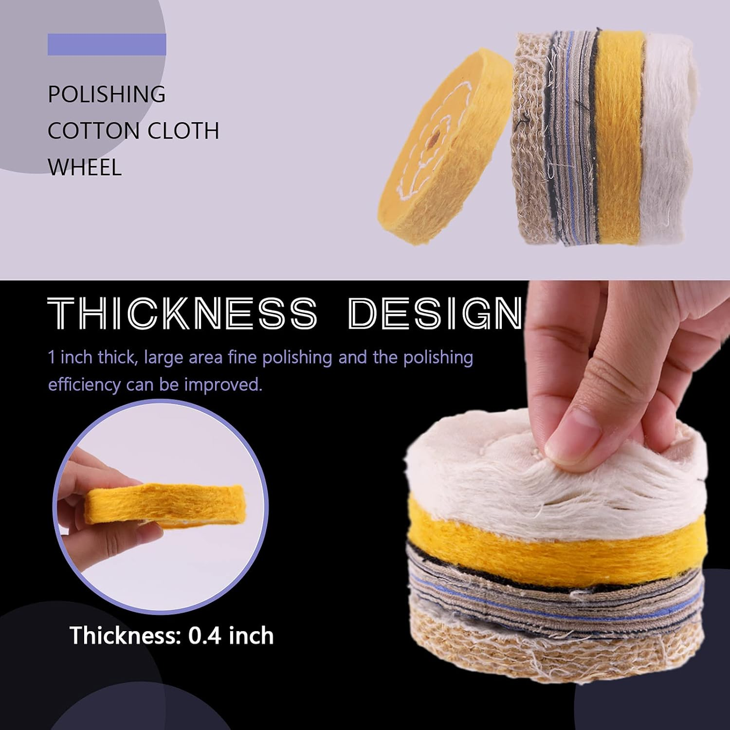 Swpeet 3" Buffing Polishing Wheels Polish Pad 8Pcs Kit with 3Pcs Polishing Compounds and 1/4" Drill Shank, White Cotton(50Ply)/ Yellow Cotton(36Ply)/Coarse Linen/Denim Wheels for Bench Grinder image number 5
