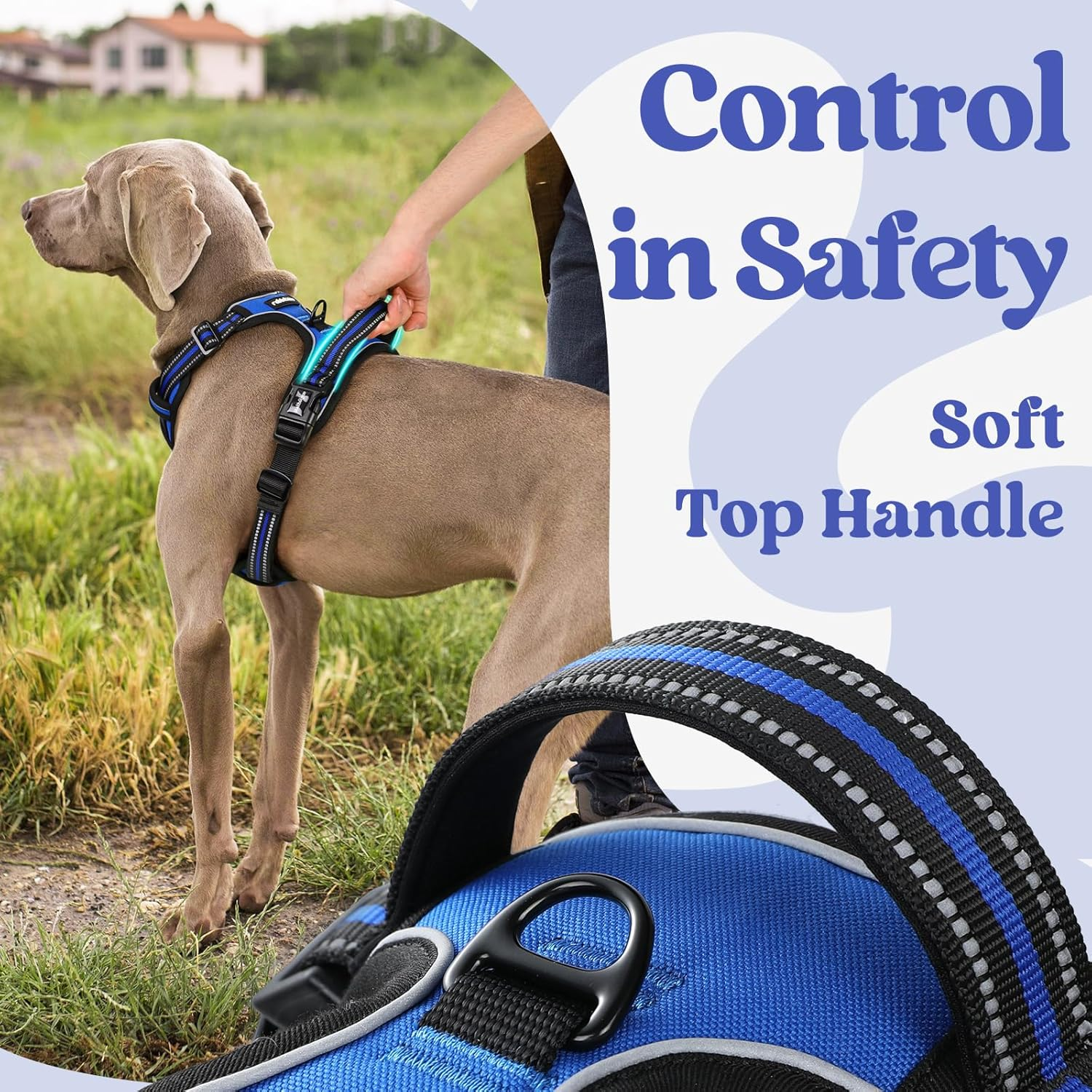 Rabbitgoo Dog Harness Medium Sized, No Pull Pet Harness with 3 Buckles, Adjustable Soft Padded Dog Vest with Instant Control Handle, Easy Walking Reflective Pet Vest for Medium Dogs, Blue, M image number 4