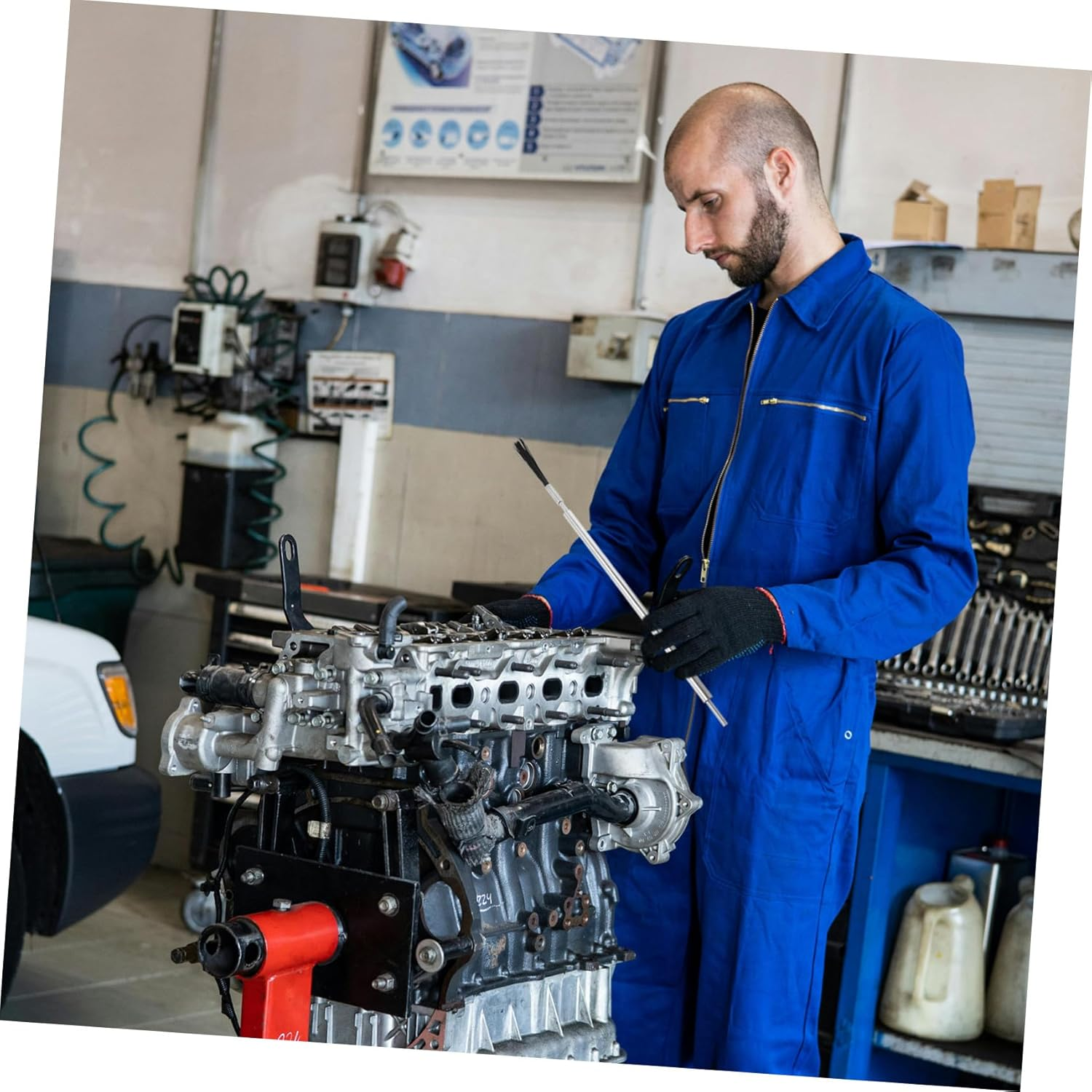 PLAFOPE Engine Cleaning Brush for Automotive Detailing Carbon Deposit Remover Kit with Brush Heads High Performance Interior and Groove Cleaner for Car Maintenance image number 3