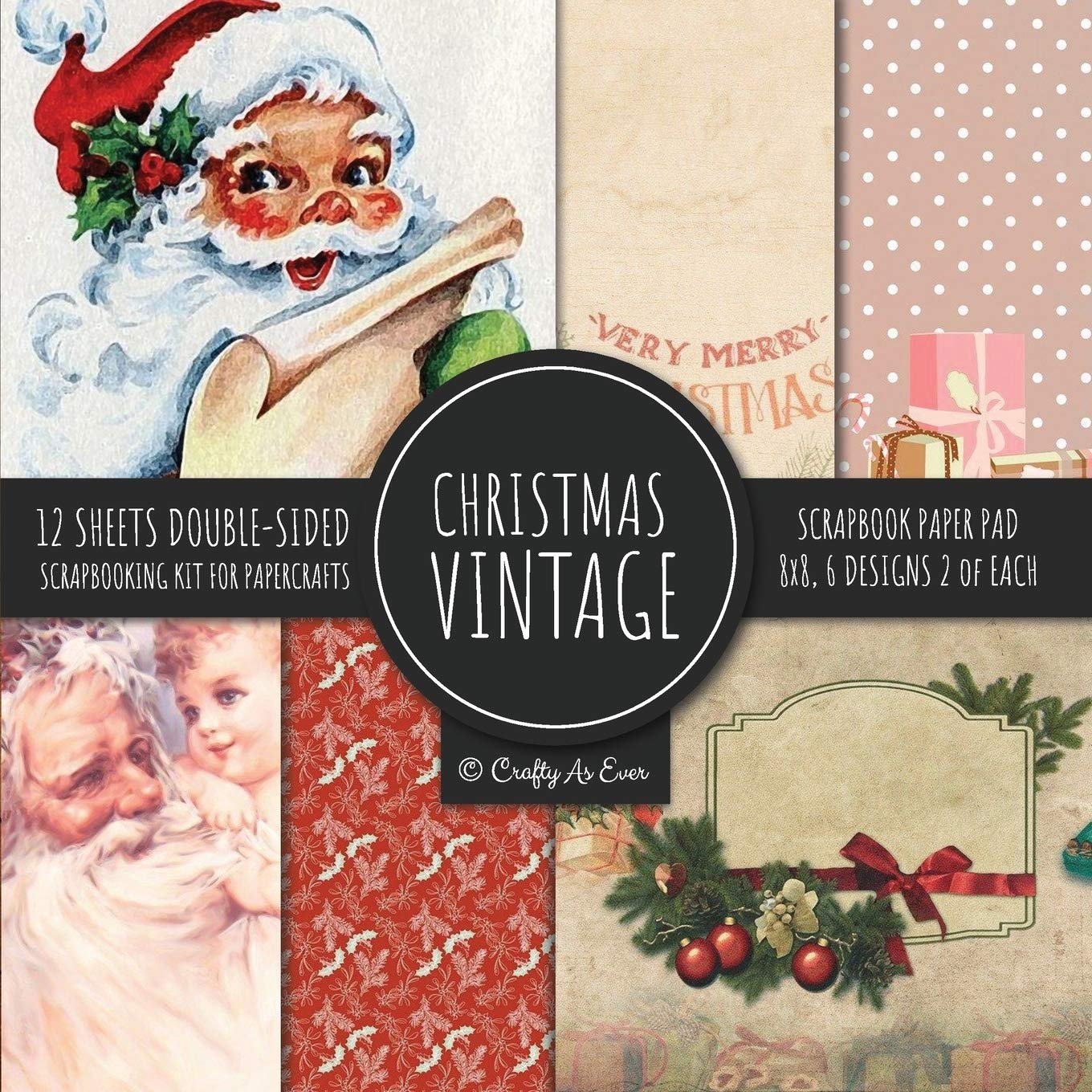 Vintage Christmas Scrapbook Paper Pad 8X8 Scrapbooking Kit for Papercrafts, Cardmaking, DIY Crafts, Holiday Theme, Retro Design