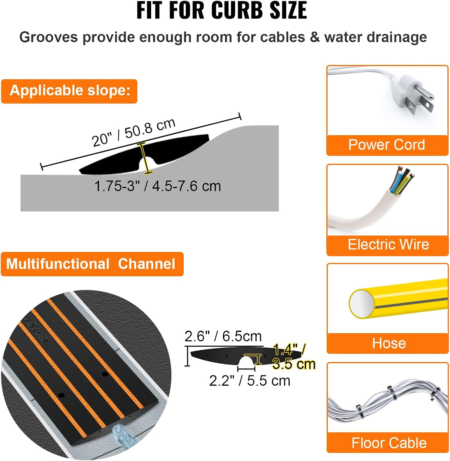 VEVOR 2 Pack Rubber Curb Ramp, 6.5 Cm Rise, 15 Tons Weight Capacity, Expandable Full Ramp Set image number 4