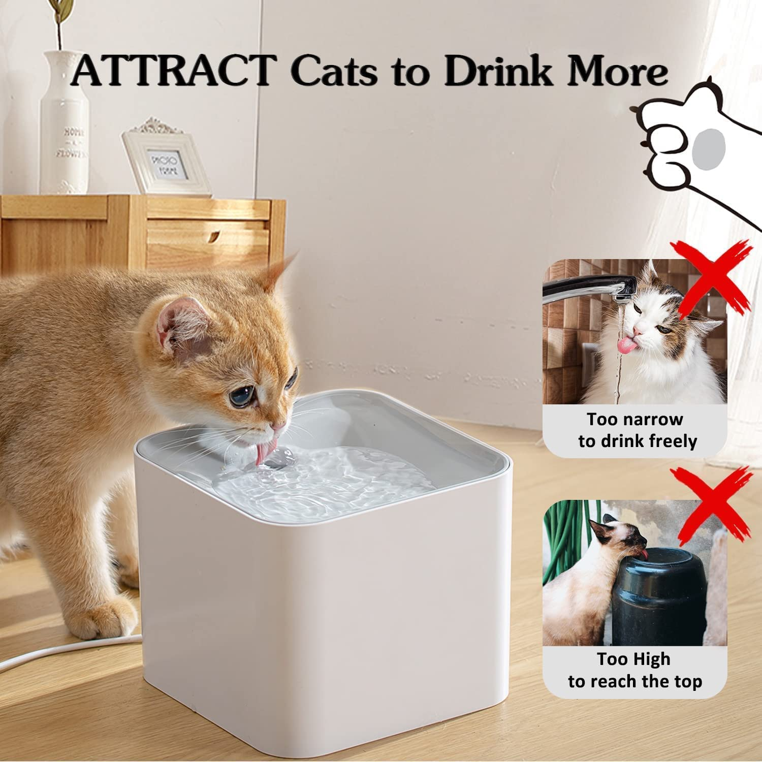 Pet Water Fountain, Kakeyrun Pet Water Dispenser Automatic Pet Drinking Fountain with Wireless Pump, Super Quiet Dispenser for Cats Kitty Dogs Multiple Pets 67 Oz/2L image number 5