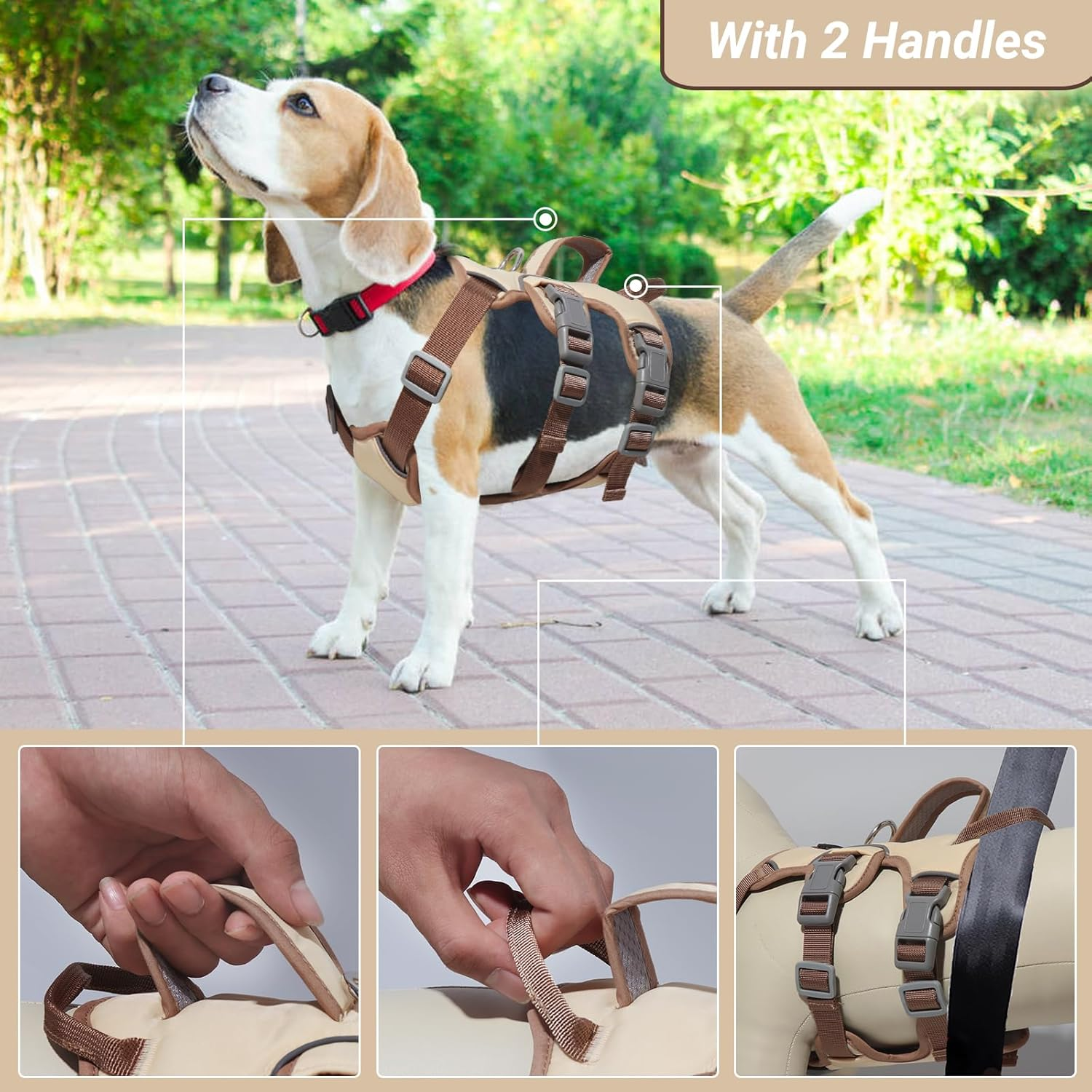 Liebedd Dog Harness for Small, Medium Dogs, Puppies Harness, Anti-Pull Harness, Dog Safety Harness, Escape Proof, Panic Harness for Dogs, Pull Harness, Dog, Beige, M image number 5