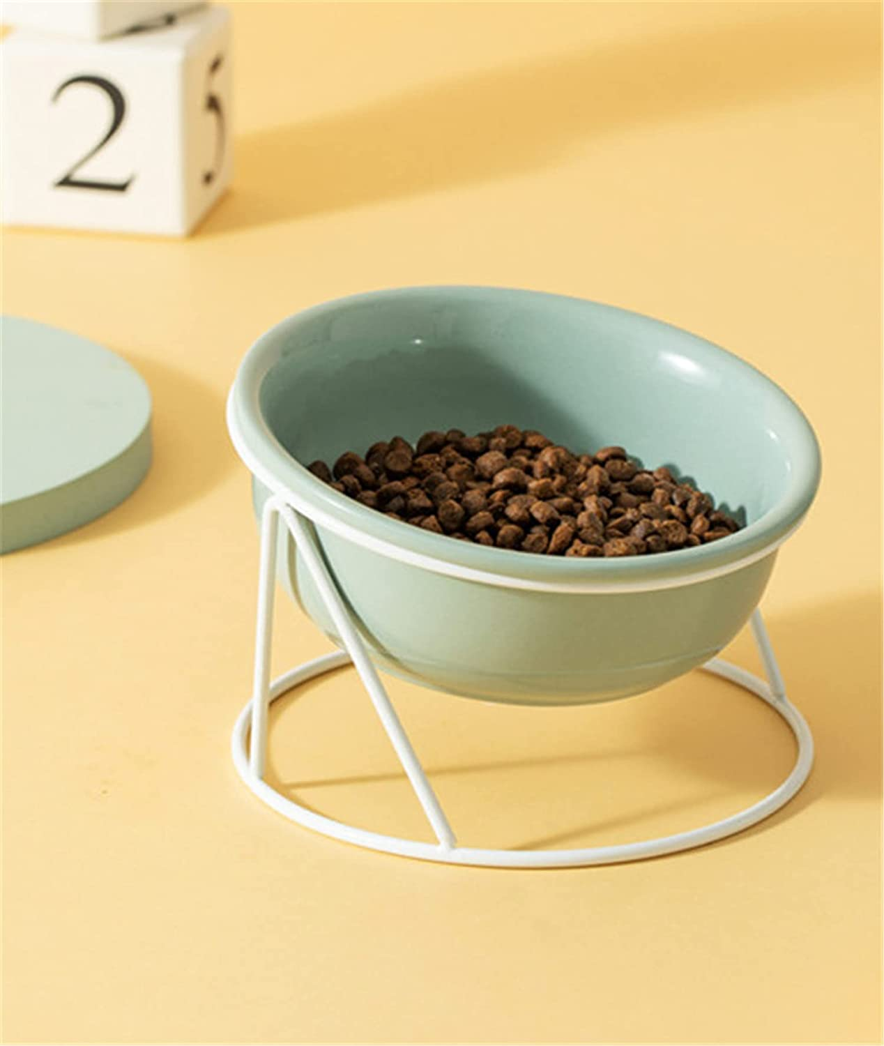 HUIRUMM Ceramic Cat Bowl,Ceramic Raised Cat Dishes,Cat Bowl Elevated, Raised Cat Food Bowl,20 Ounces Pet Food or Water Bowls with Metal Stand,Tilted Cat Dish for Food and Water,No Spill (White) image number 5