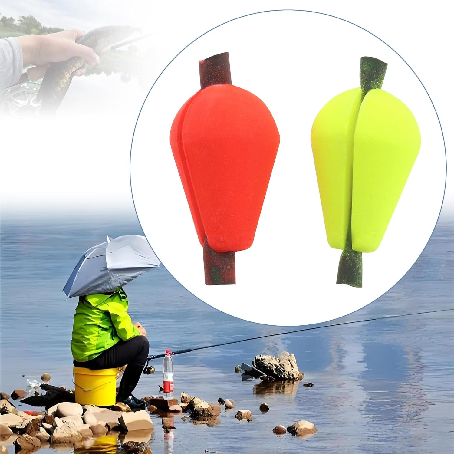 LT Easiyl 20Pcs Float Foam Fly Fishing Float Strike Indicator Water Drop Bobber Indicators Accessory Fluorescent Yellow and Orange Red image number 4